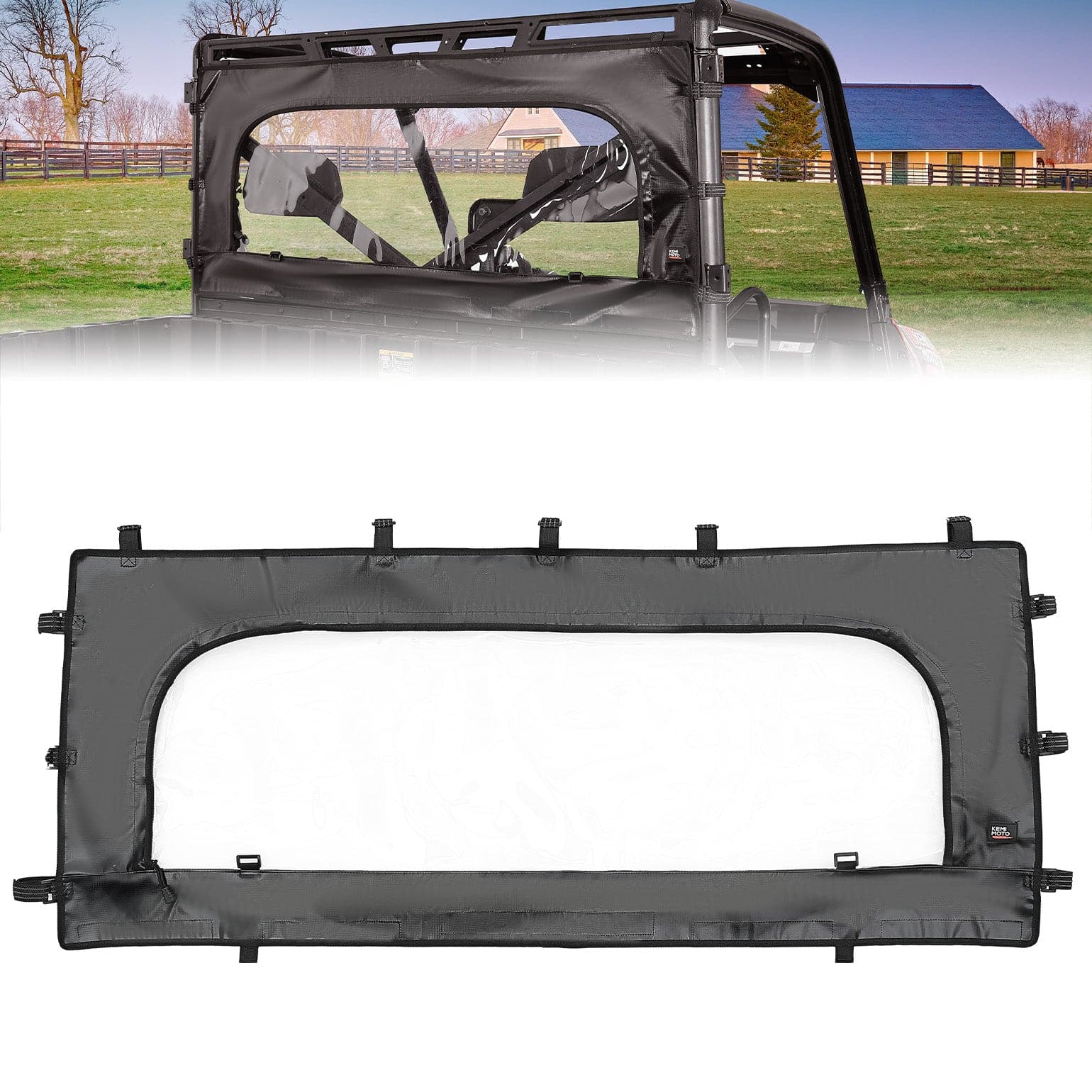 Kemimoto Zippered Rear Window for Polaris Ranger XP 1000 Crew