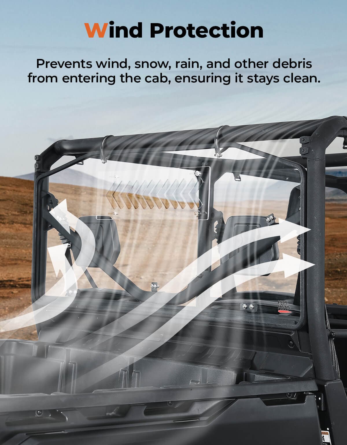 Kemimoto Vented Sliding Rear Windshield for Can‑Am Defender HD10‑HD7