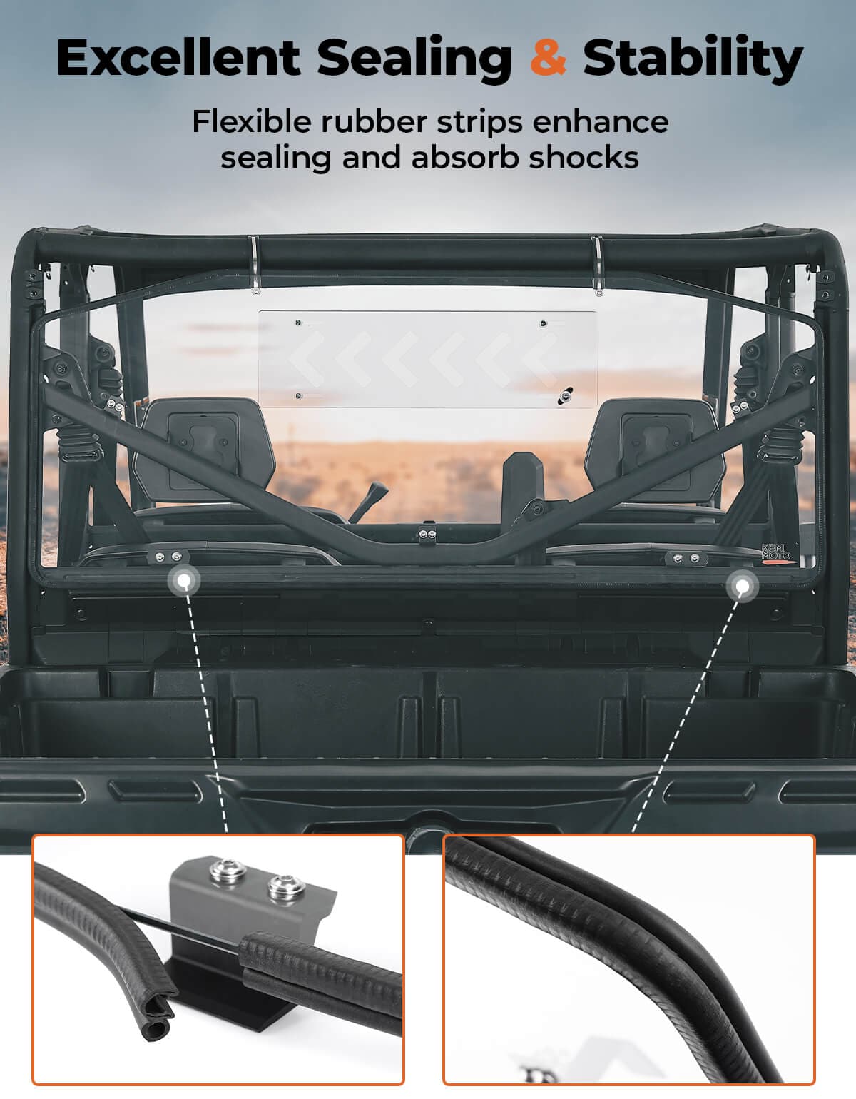Kemimoto Vented Sliding Rear Windshield for Can‑Am Defender HD10‑HD7