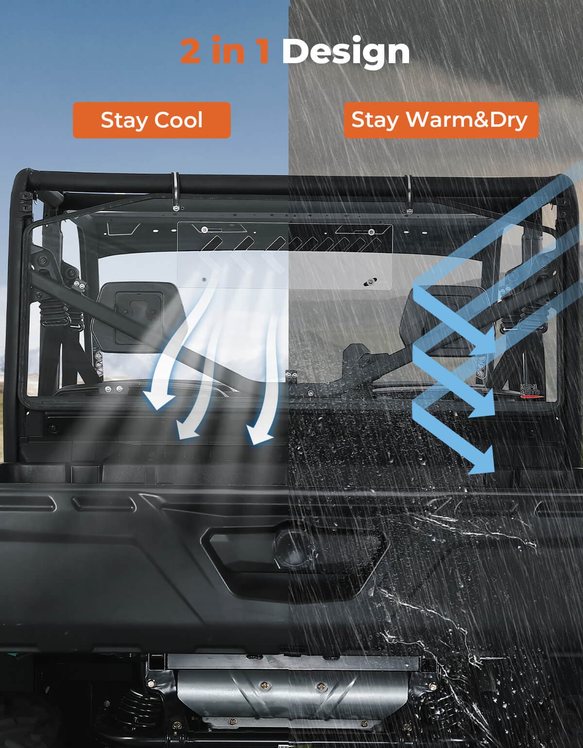 Kemimoto Vented Sliding Rear Windshield for Can‑Am Defender HD10‑HD7