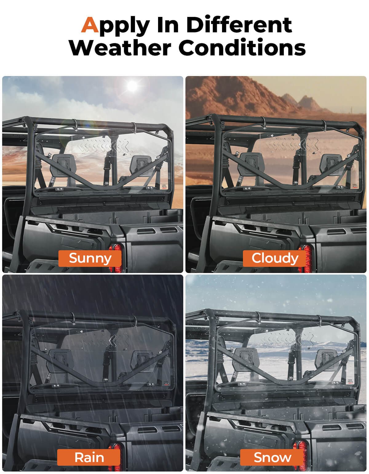Kemimoto Vented Sliding Rear Windshield for Can‑Am Defender HD10‑HD7