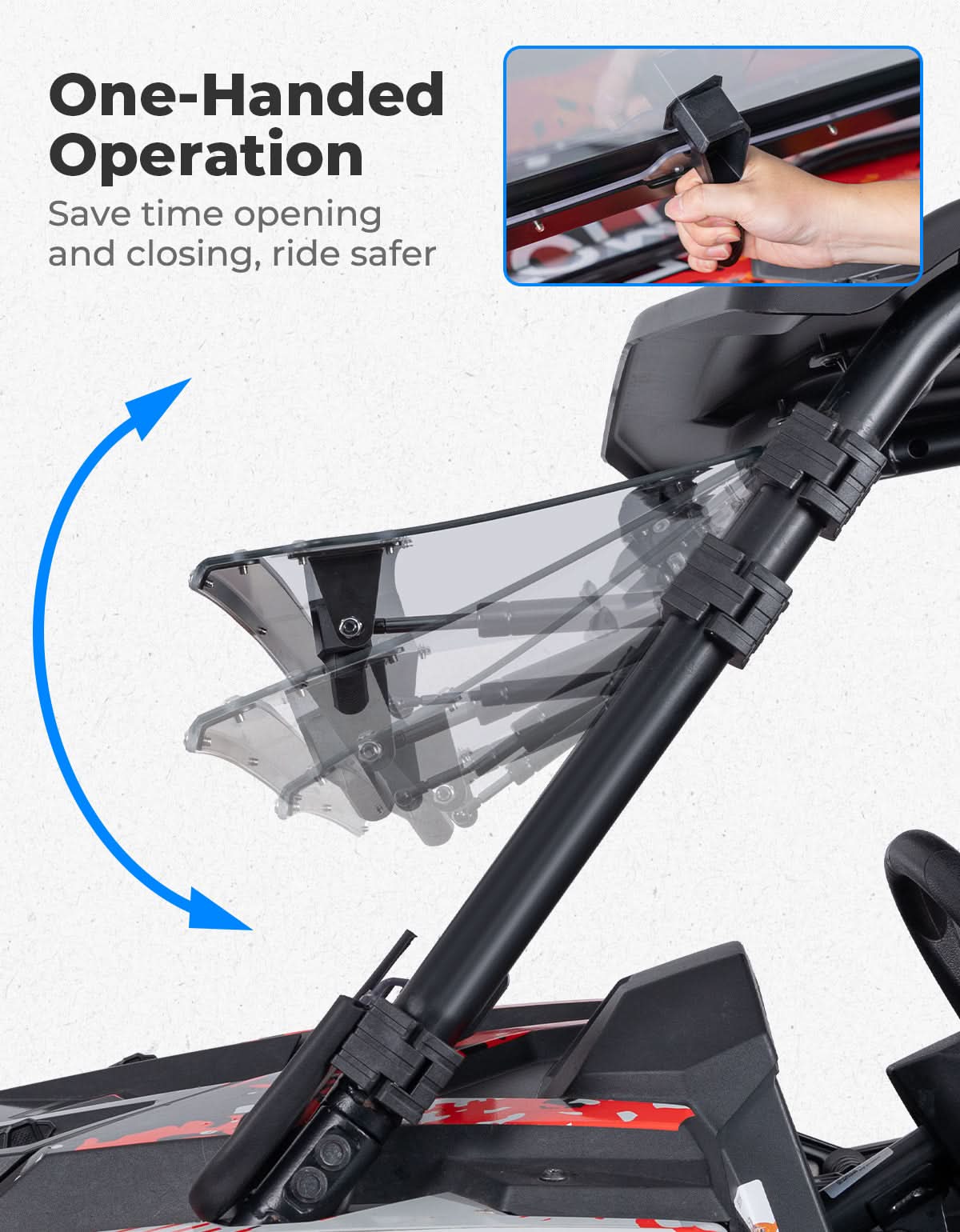 Kemimoto 2‑IN‑1 Flip Up Windshield for RZR XP 1000 Turbo