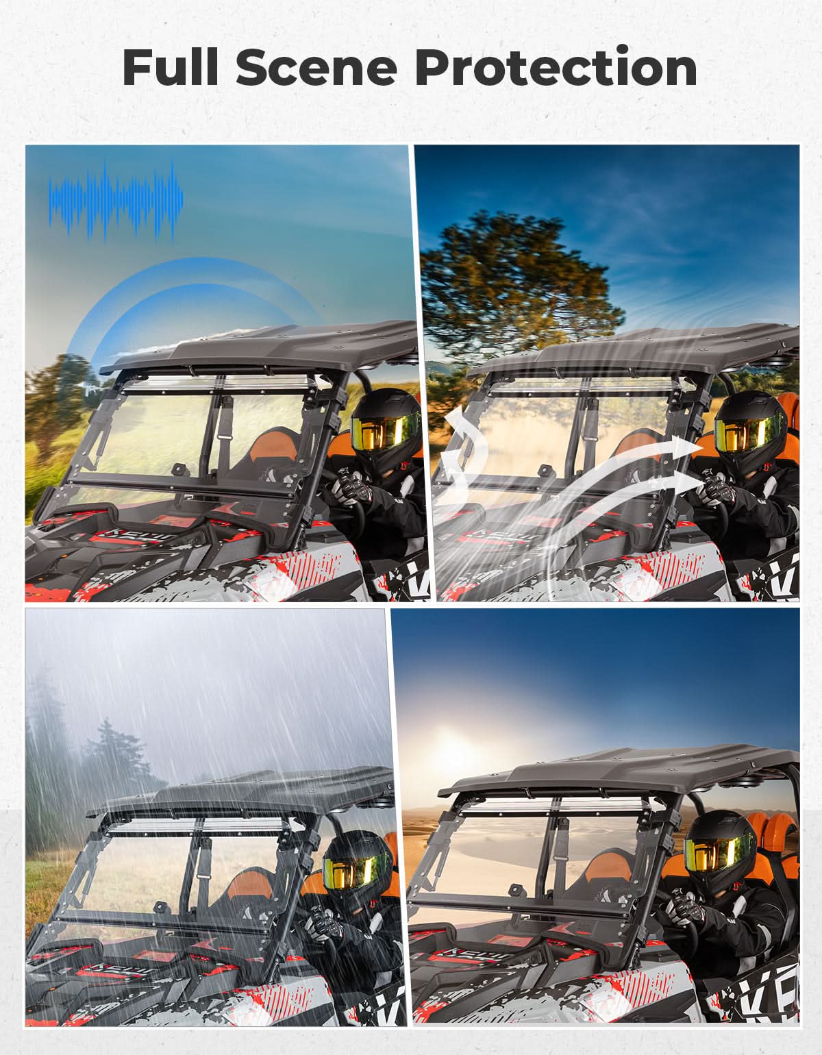 Kemimoto 2‑IN‑1 Flip Up Windshield for RZR XP 1000 Turbo