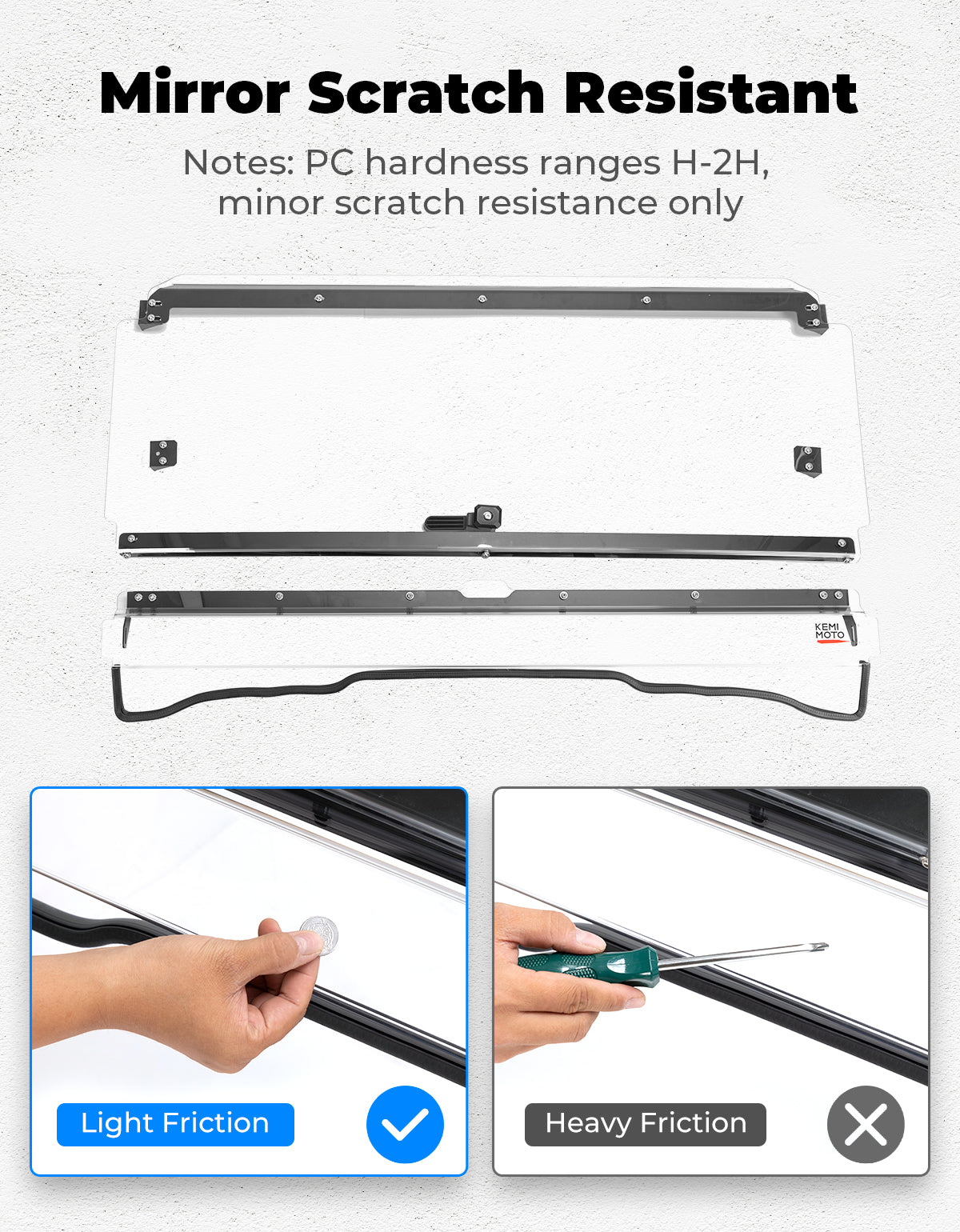 KEMIMOTO UTV2-IN-1 Flip Windshield Hard-Coated PC For Pioneer 1000