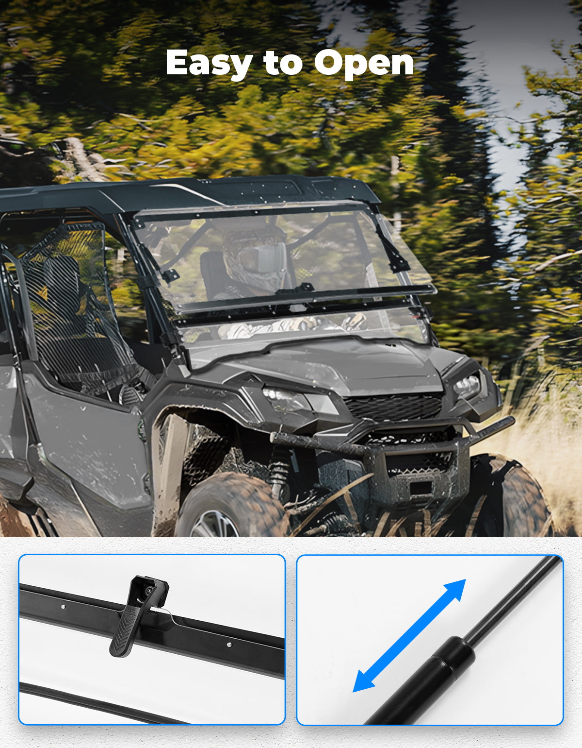 Kemimoto 2-IN-1 Flip Windshield Hard-Coated PC for Pioneer 1000 2016-2026