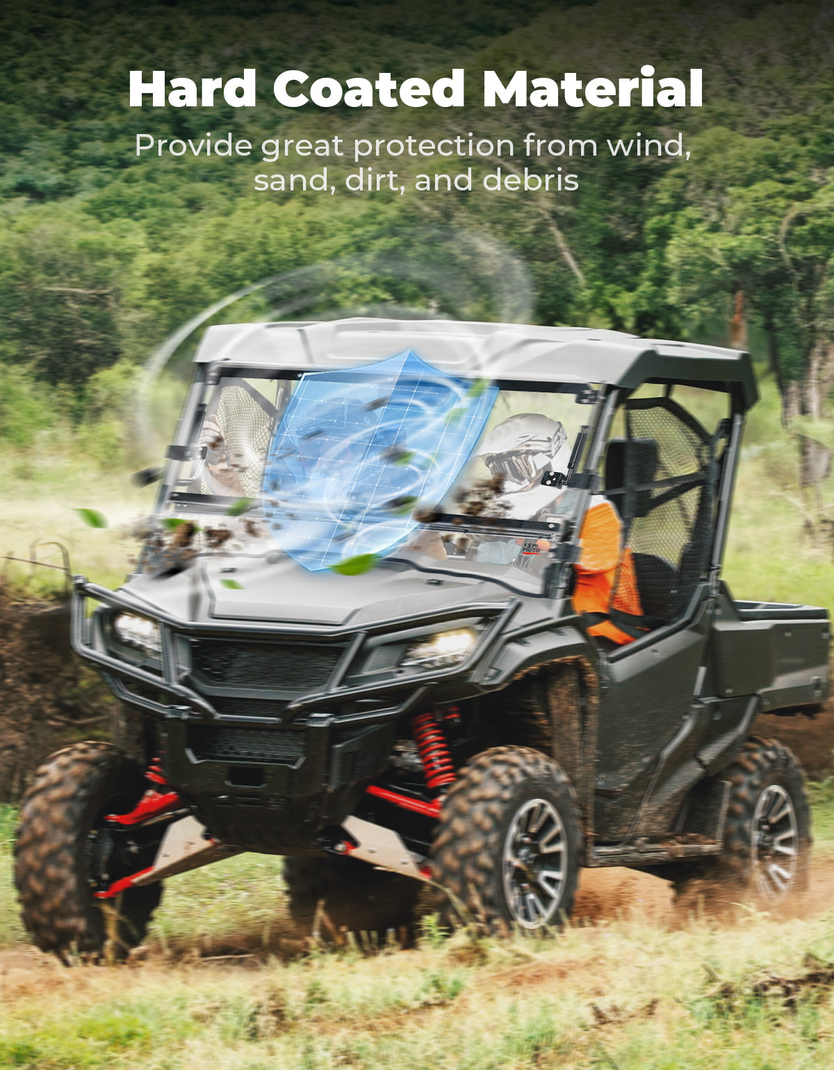 KEMIMOTO UTV2-IN-1 Flip Windshield Hard-Coated PC For Pioneer 1000