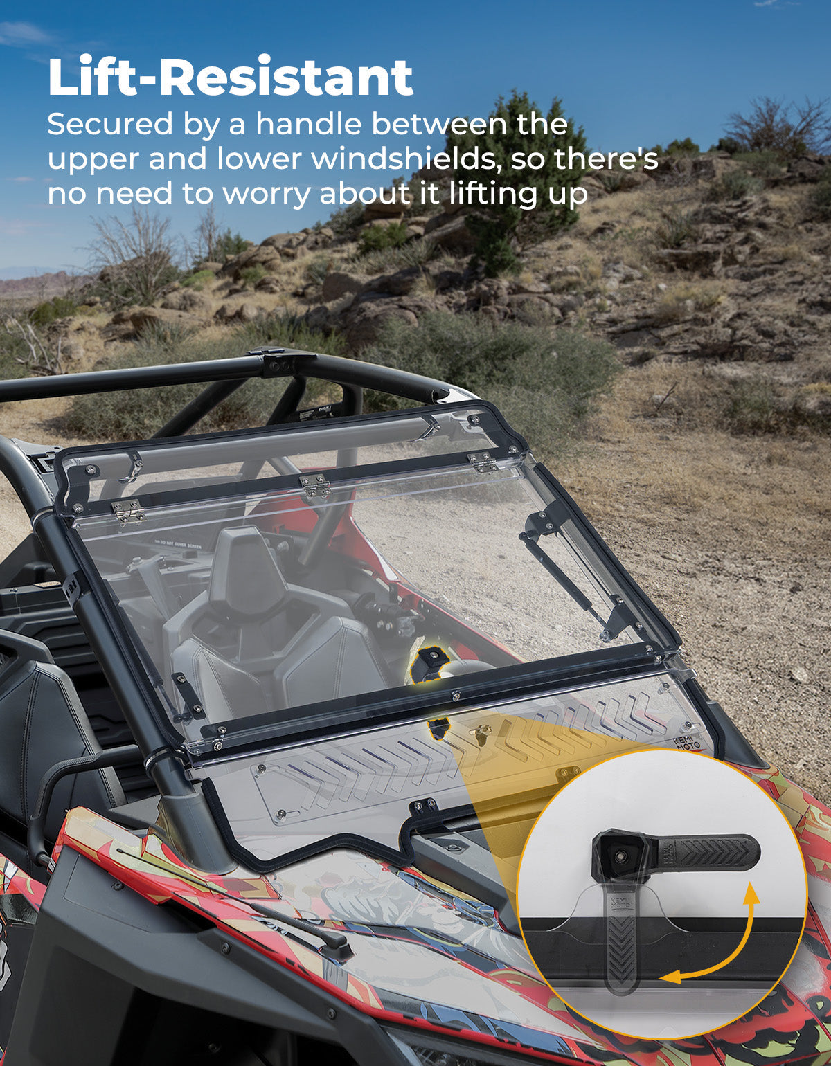 Kemimoto Flip Windshield 3-in-1 with Heavy-Duty Metal Clamps