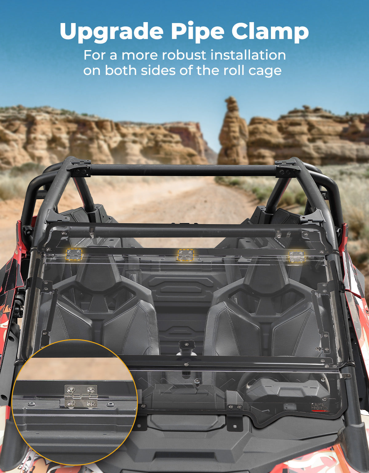 Kemimoto Flip Windshield 3-in-1 with Heavy-Duty Metal Clamps