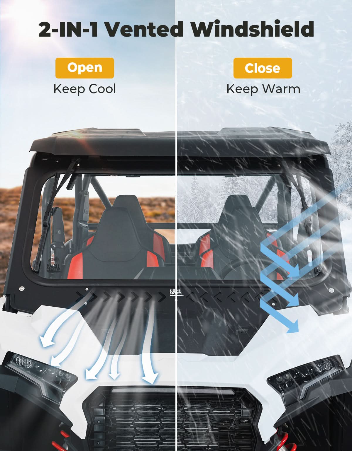 Kemimoto Glass Windshield With 2 Wipers For Polaris RZR XP
