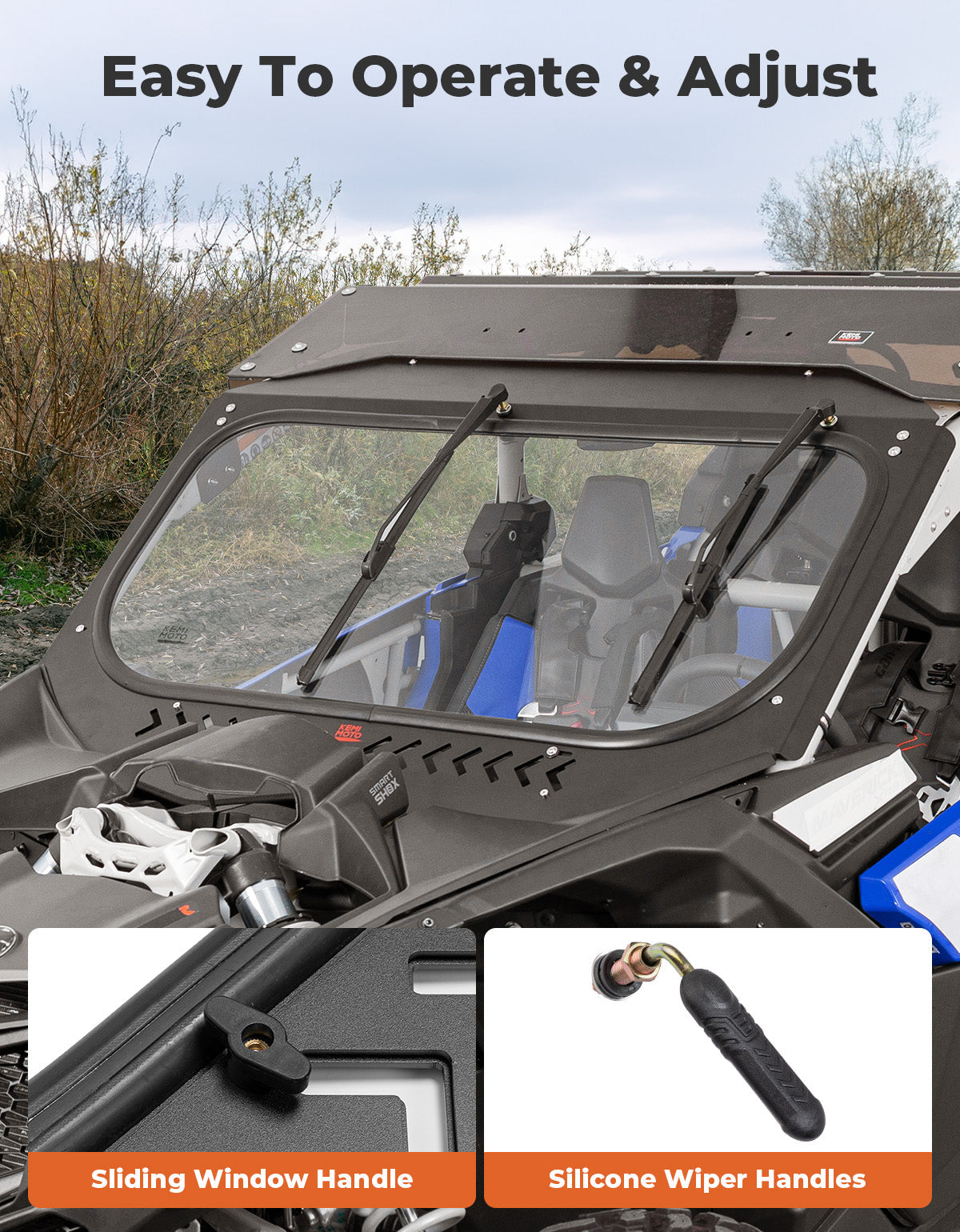 Kemimoto Glass Windshield with Sliding Vents for Can‑Am Maverick X3