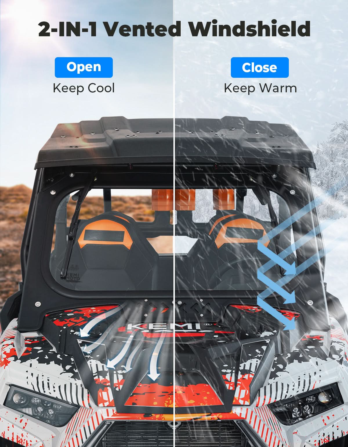 Kemimoto Glass Windshield 2 Wipers for Polaris RZR XP 1000