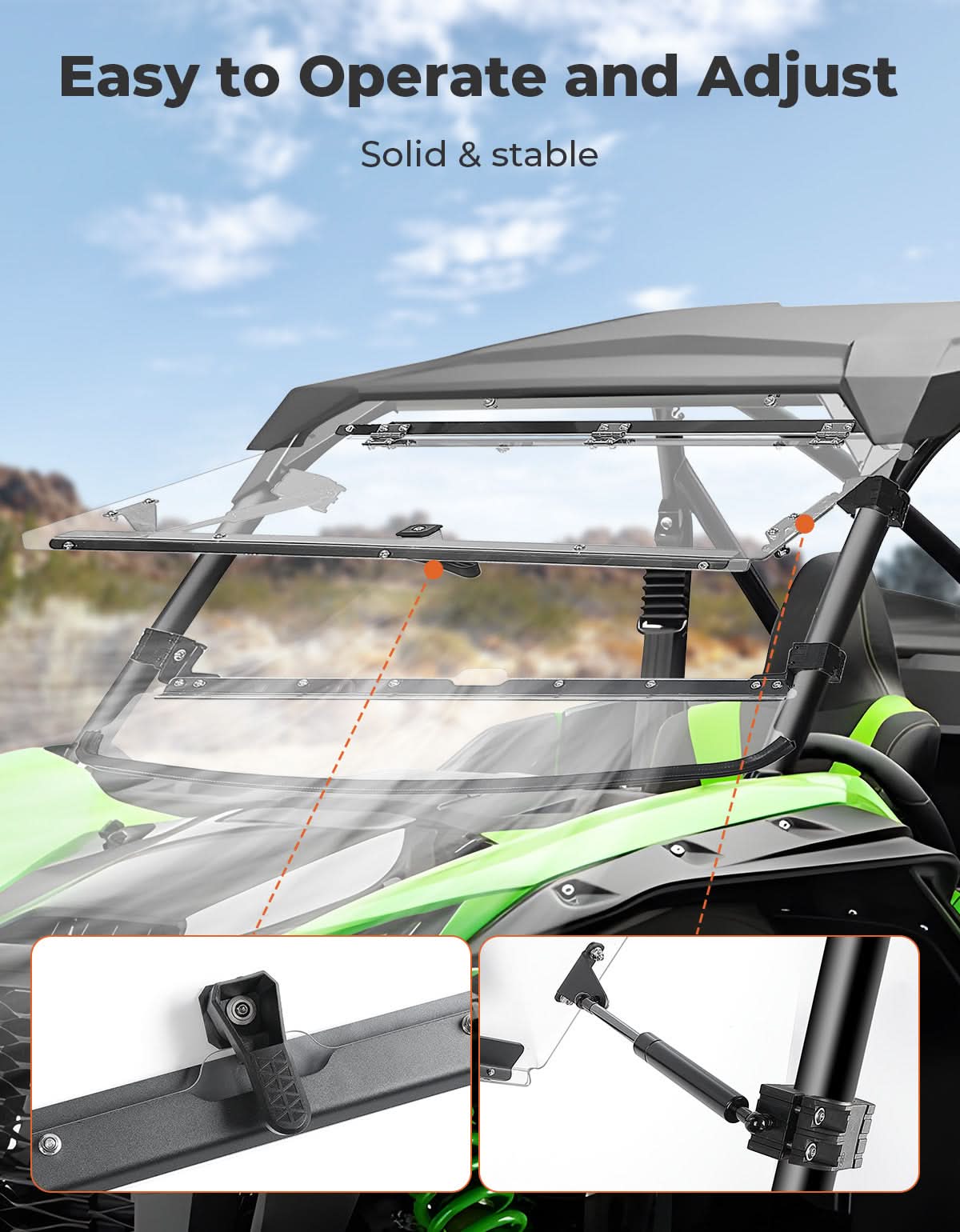 Kemimoto Scratch Resistant Flip Windshield for Kawasaki Teryx KRX 1000