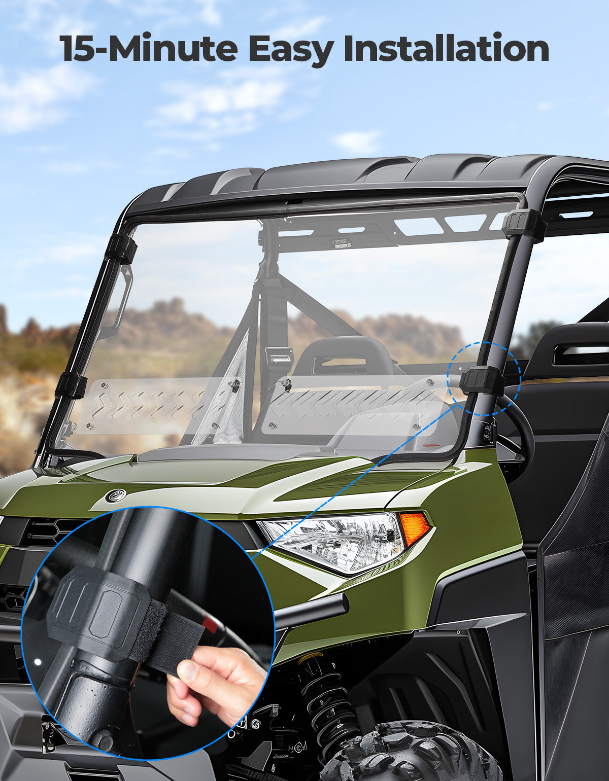 2-in-1 Vented Front Windshield Polaris Ranger Midsize 570 500 2015-2022