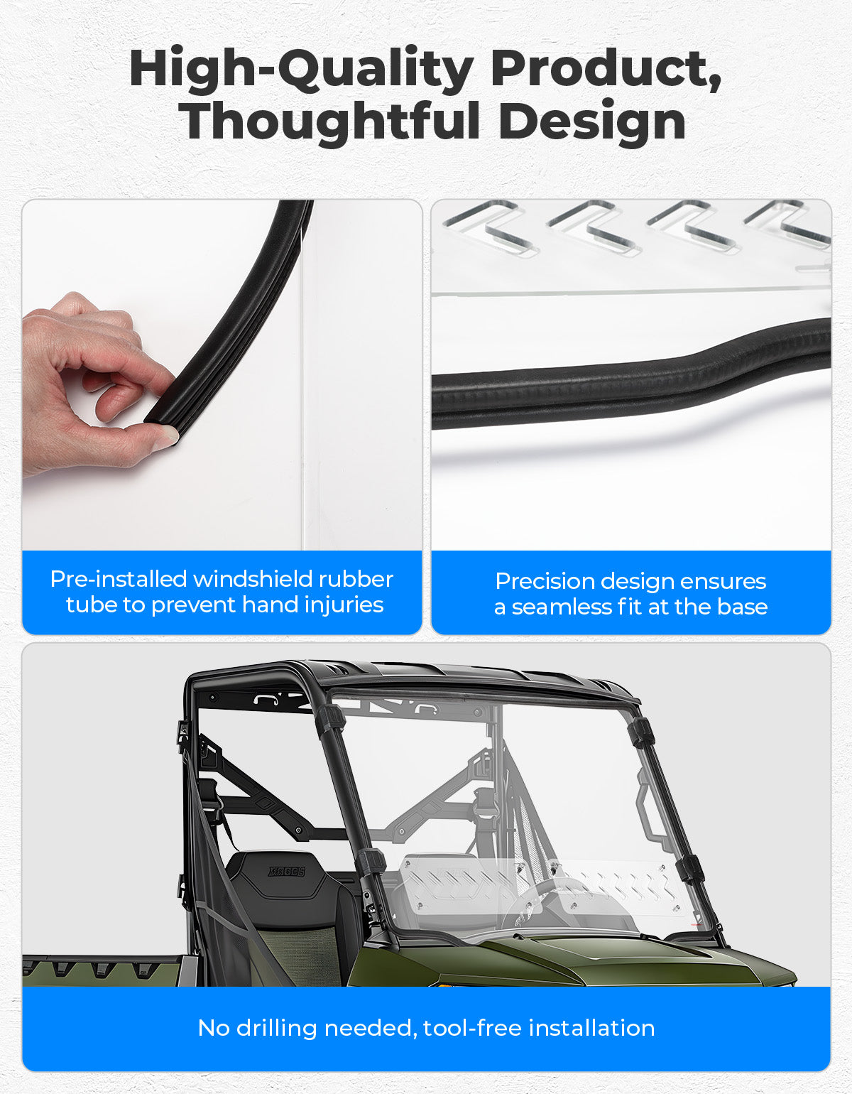 2-in-1 Vented Front Windshield Polaris Ranger Midsize 570 500 2015-2022