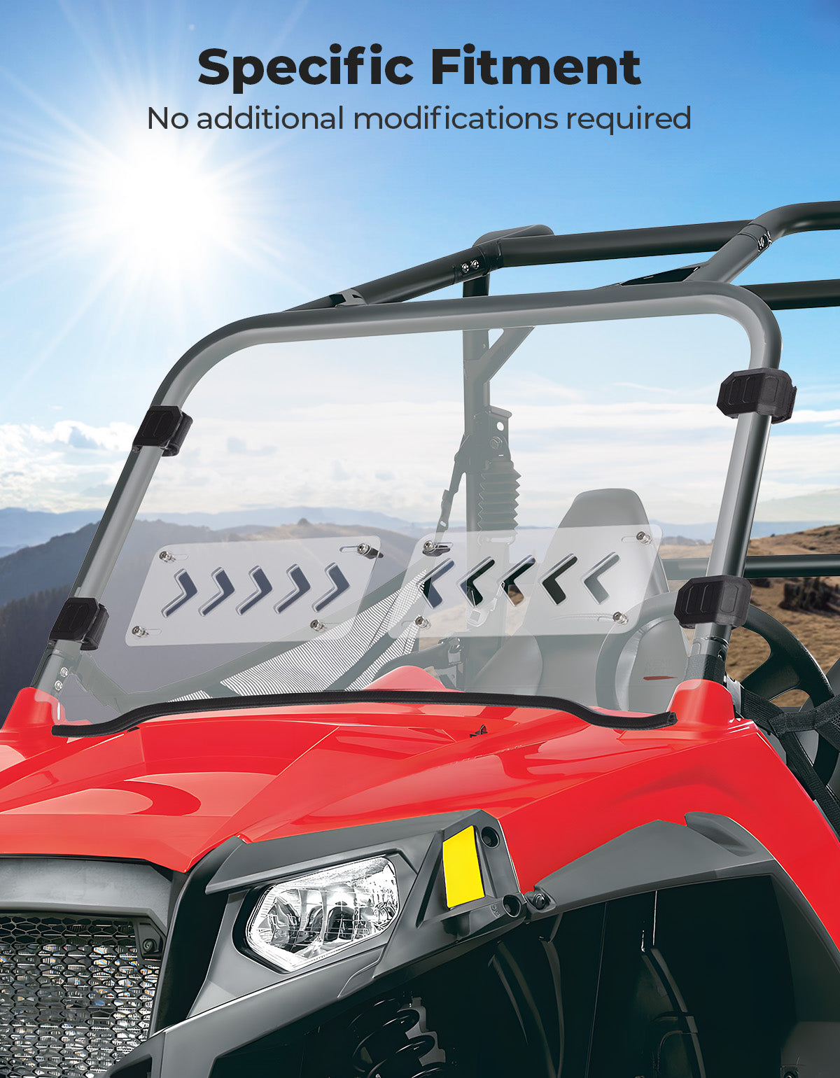 Kemimoto 2‑IN‑1 Vented Flip Windshield for Polaris RZR 800/XP