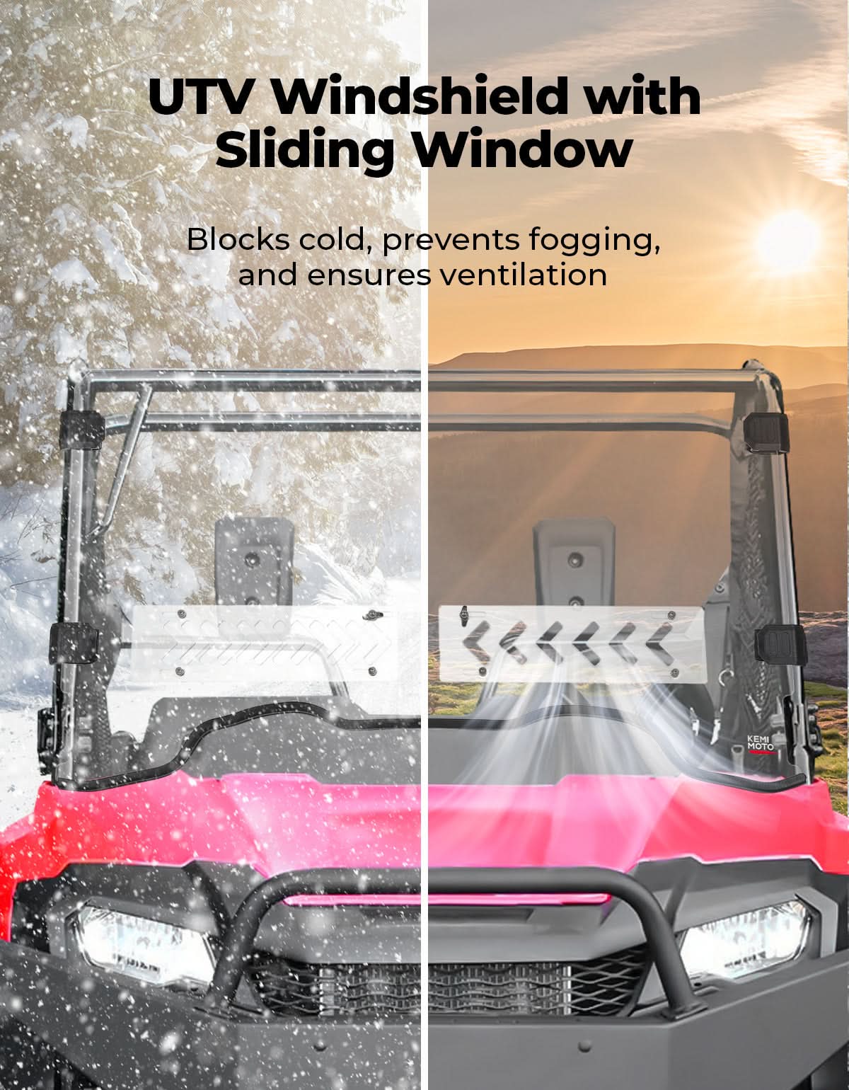 Kemimoto UTV Front Windshield with Sliding Window for Pioneer 700/700‑4 2014‑2026