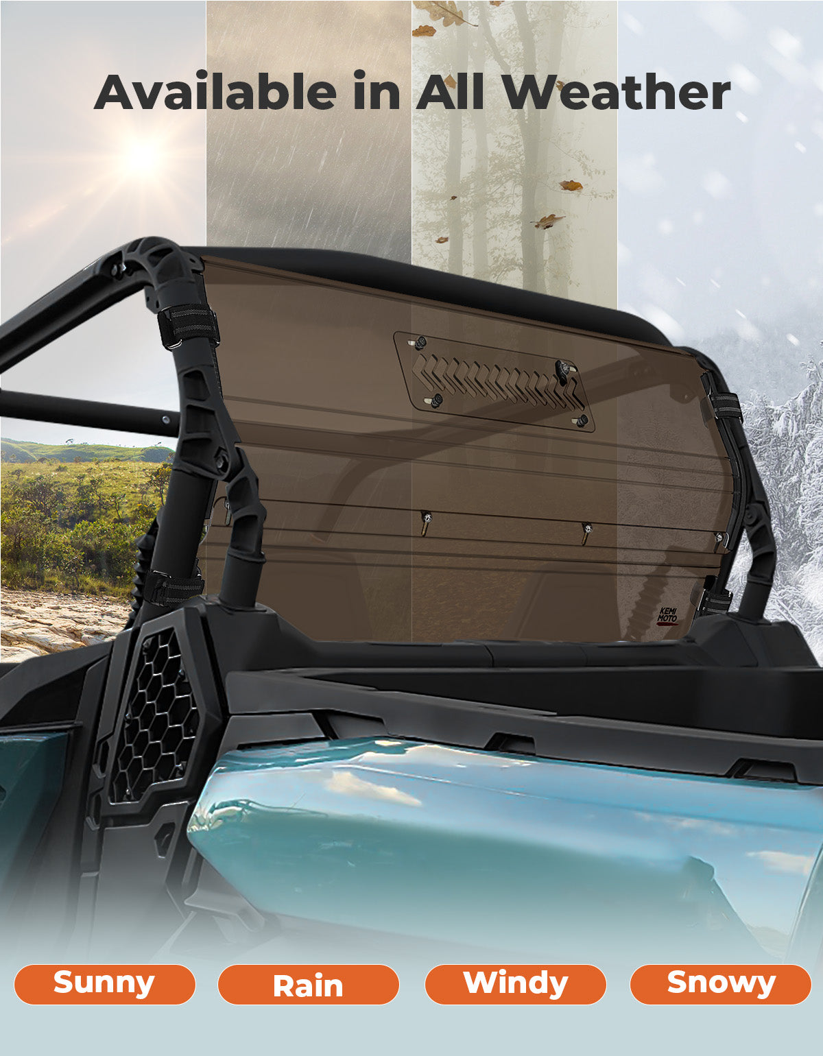 Kemimoto Vented Tinted Rear Windshield for Can‑Am Commander
