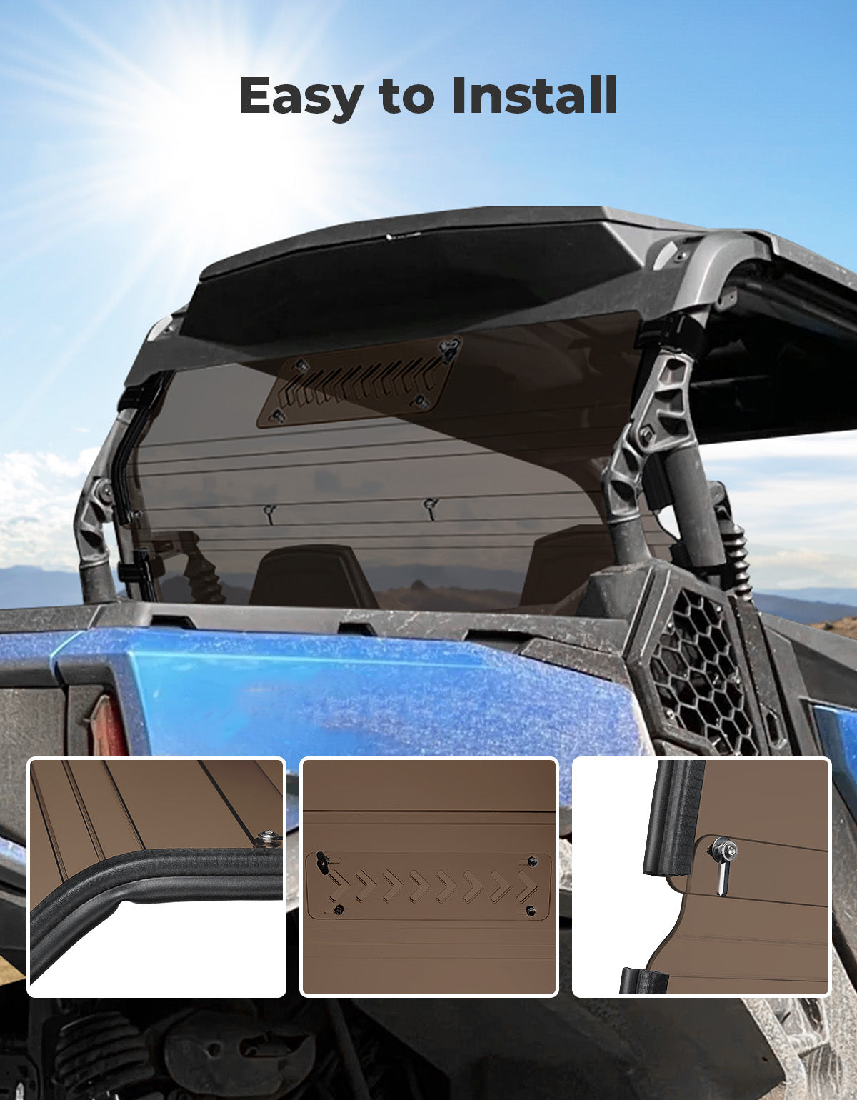 Kemimoto Vented Tinted Rear Windshield for Can‑Am Commander