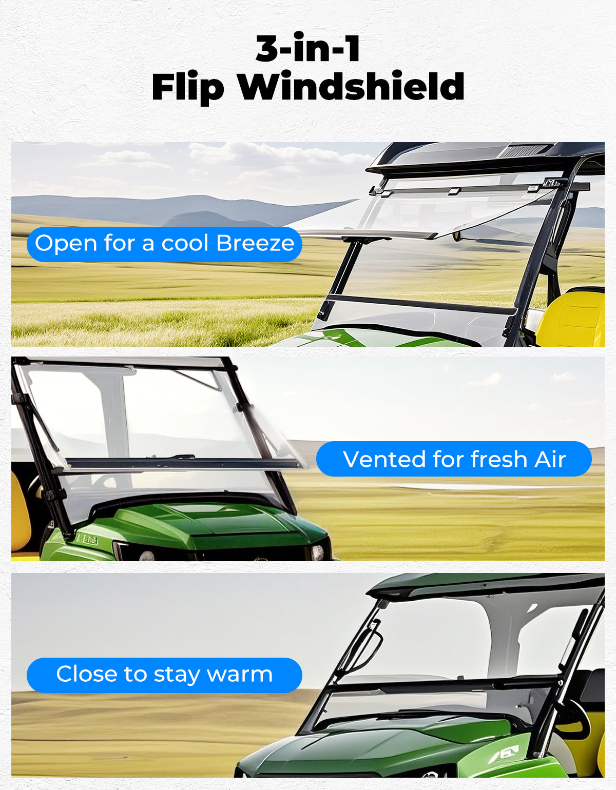 Kemimoto Flip Windshield for John Deere Gator Polycarbonate