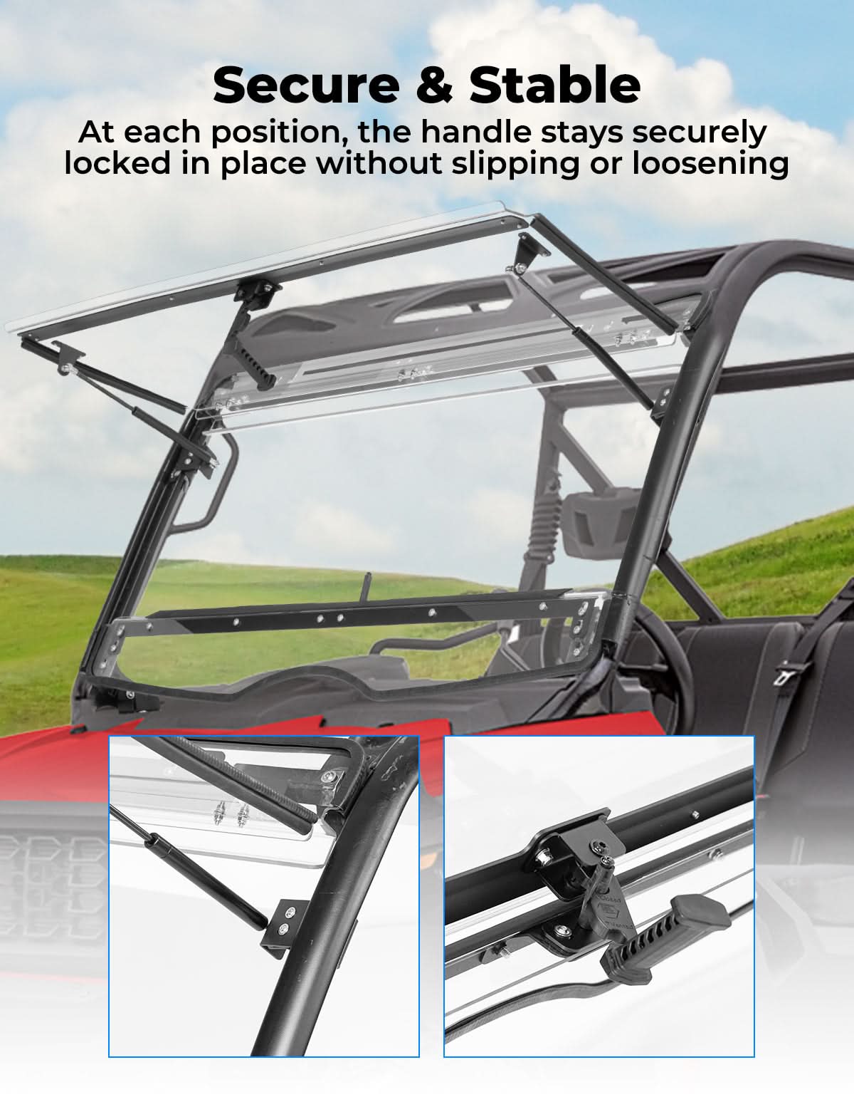 Kemimoto 3-In-1 Flip Front Windshield for Tracker 800SX