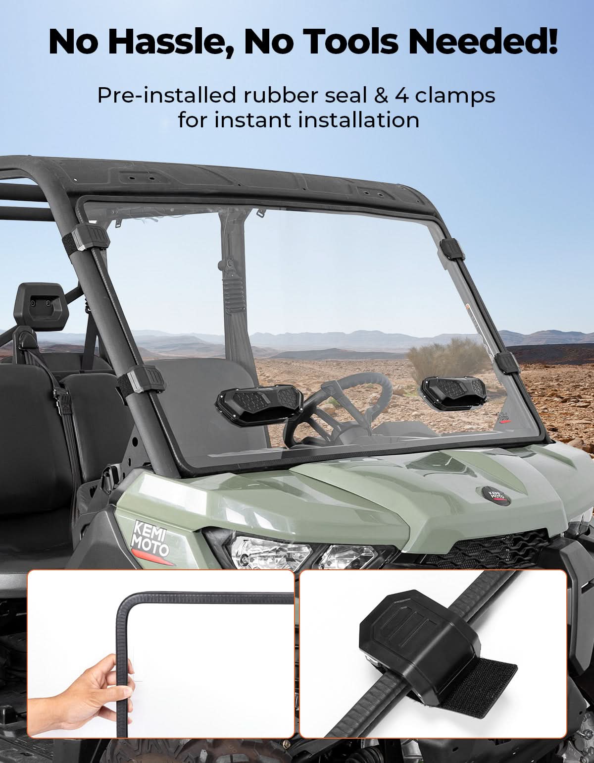 Kemimoto Vented Front Windshield for Can-Am Defender HD5/HD8/HD10/MAX 2016-2026