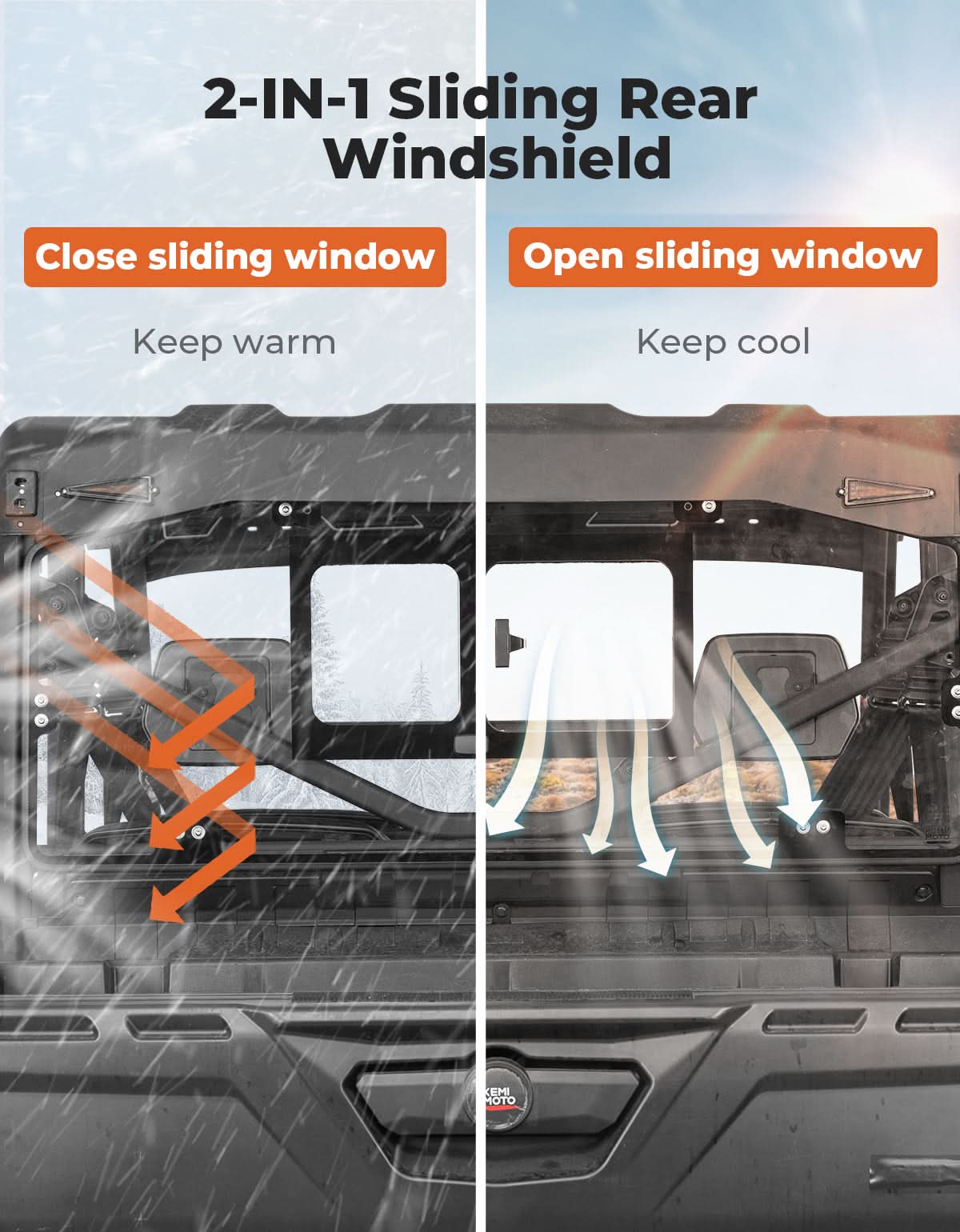 Glass Rear Windshield with Sliding Window for Can-Am Defender & Defender Max HD5/HD8/HD10 (2016–2026) – 5MM DOT Laminated Safety Glass, Scratch-Resistant