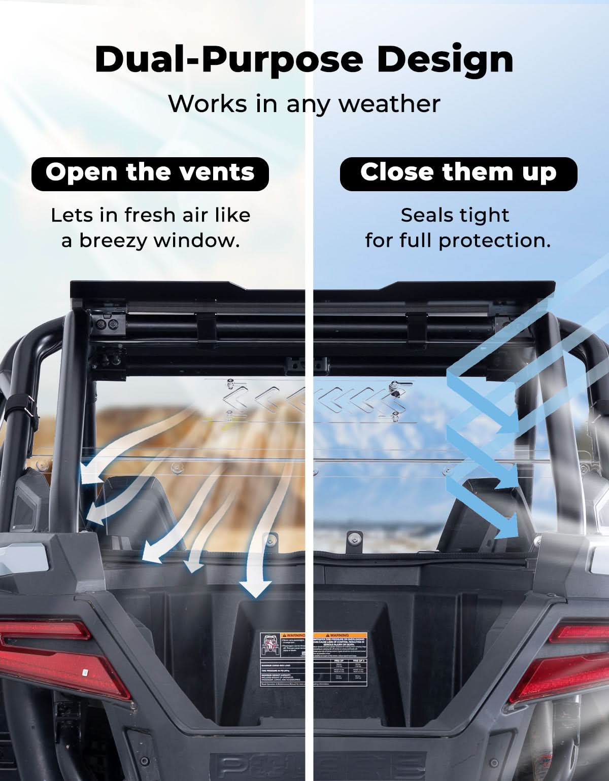 Kemimoto Sliding Vented Rear Windshield for Polaris RZR PRO XP/XP4