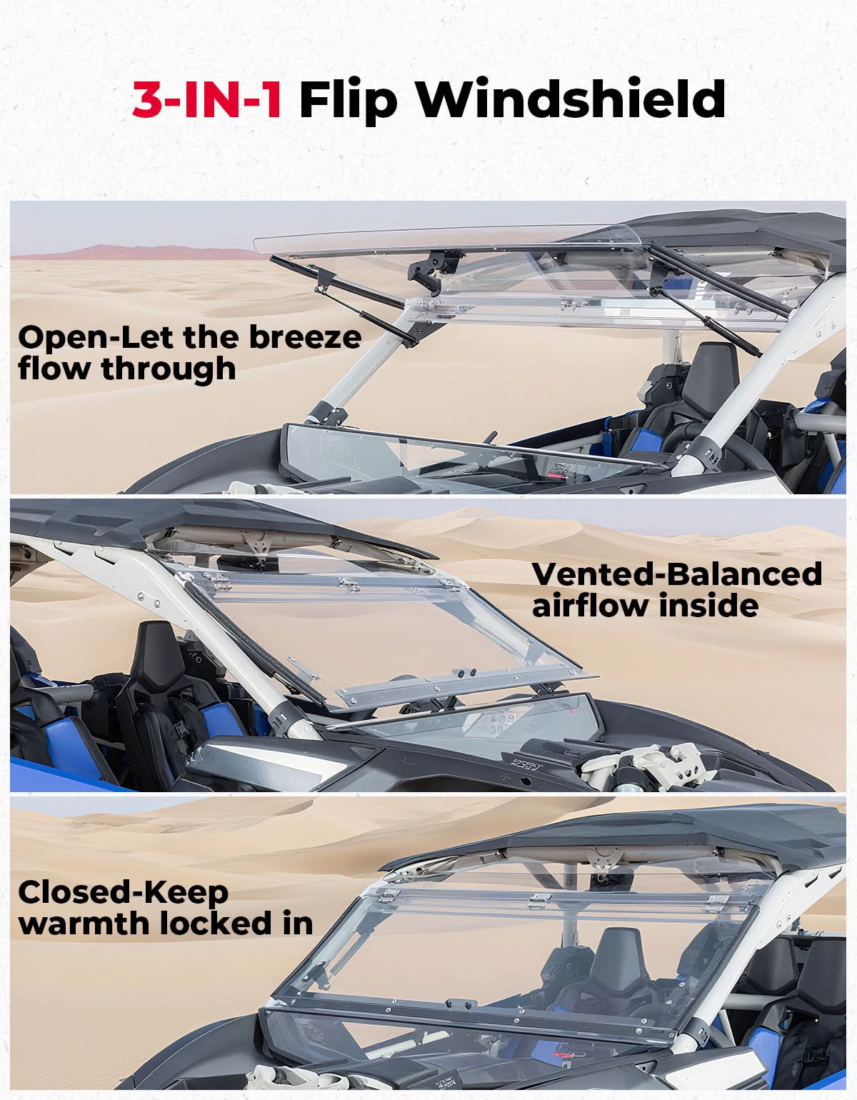 Kemimoto 3-in-1 Flip Windshield for Can‑Am X3 & X3 Max