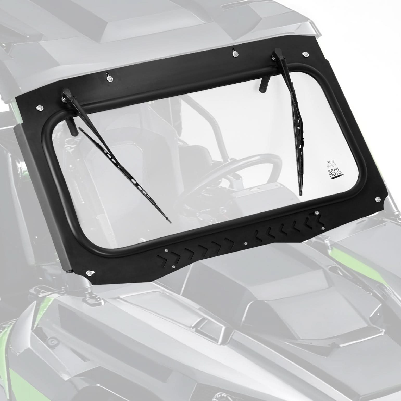 Kemimoto Vented Glass Front Windshield with Wipers for Kawasaki Teryx