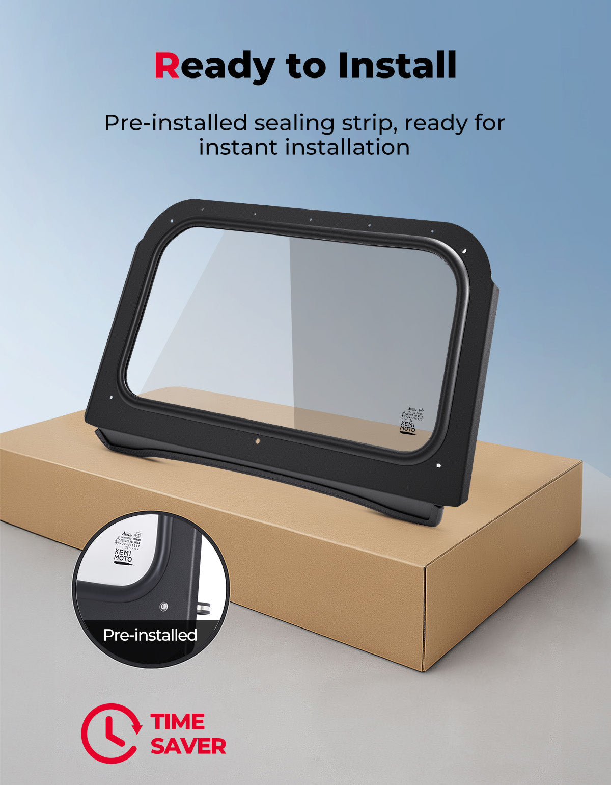Kemimoto Front Windshield with Manual Wiper for Polaris RZR