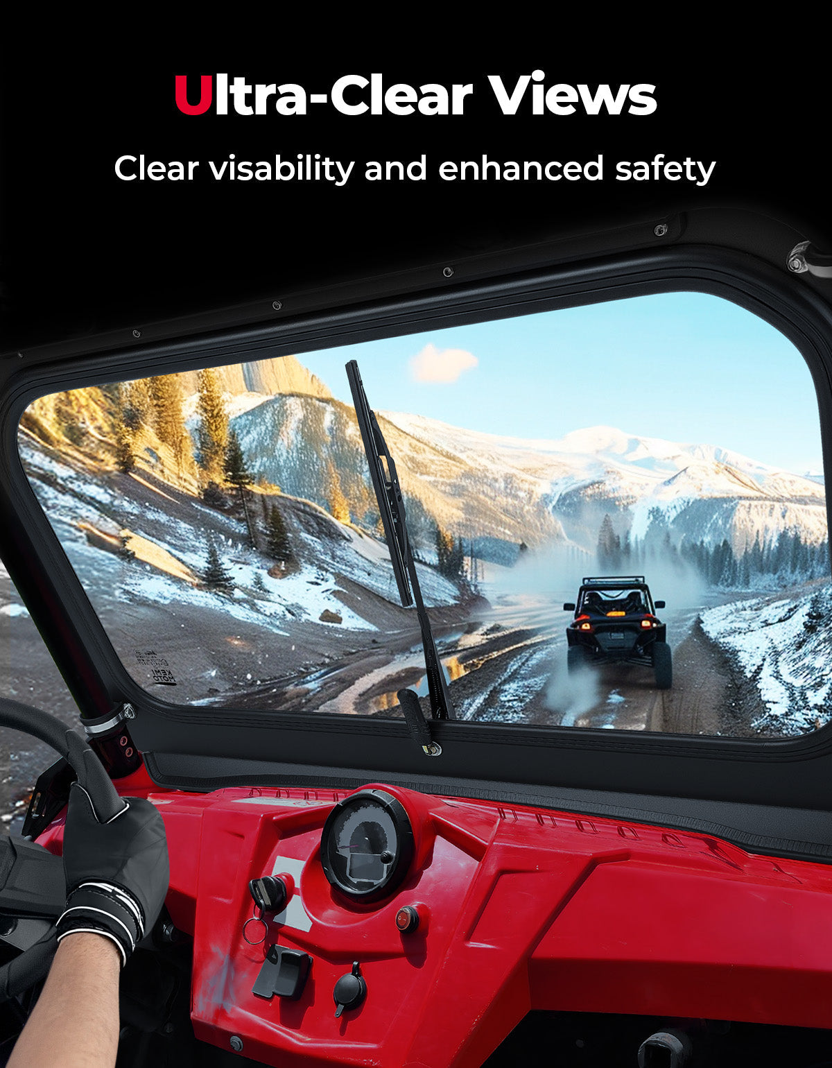 Kemimoto Front Windshield with Manual Wiper for Polaris RZR