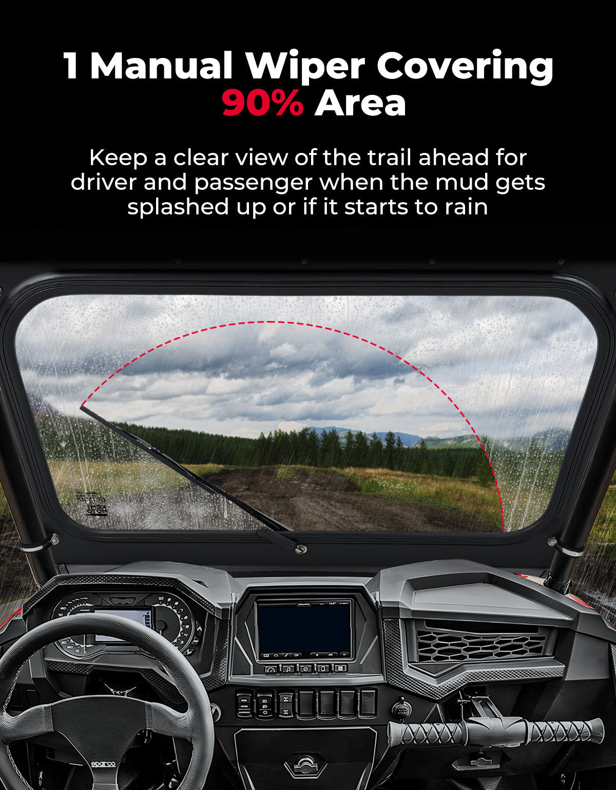 Kemimoto Front Windshield with Manual Wiper for Polaris RZR