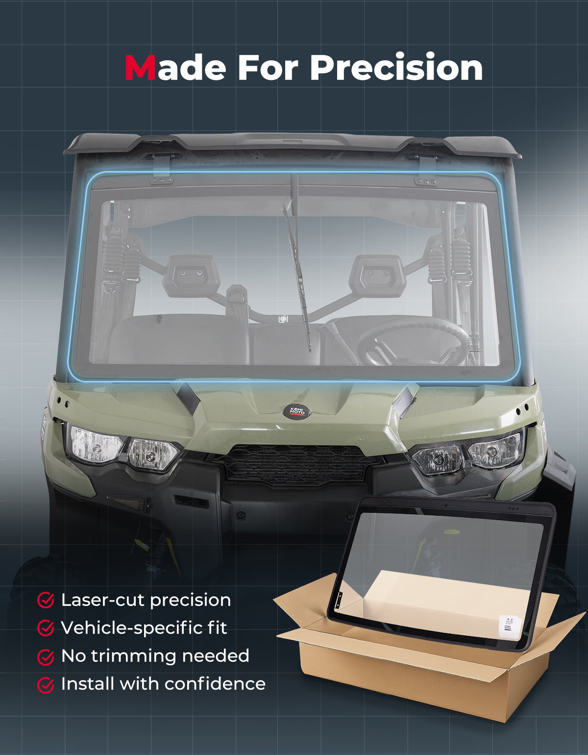 Kemimoto Front Windshield with Manual Wipers for Can‑Am Defender 2016‑2026