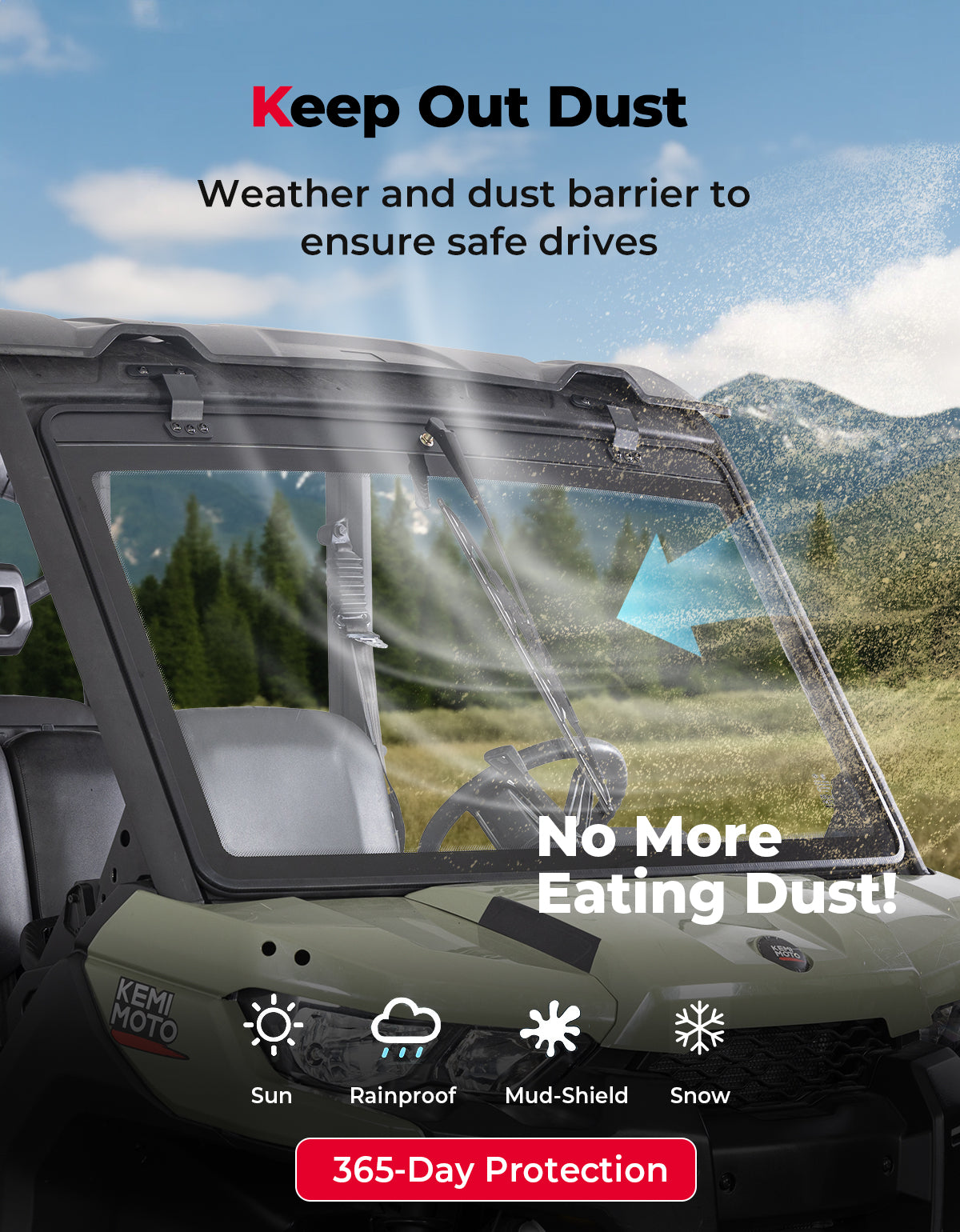 Kemimoto Front Windshield with Manual Wipers for Can‑Am Defender 2016‑2026