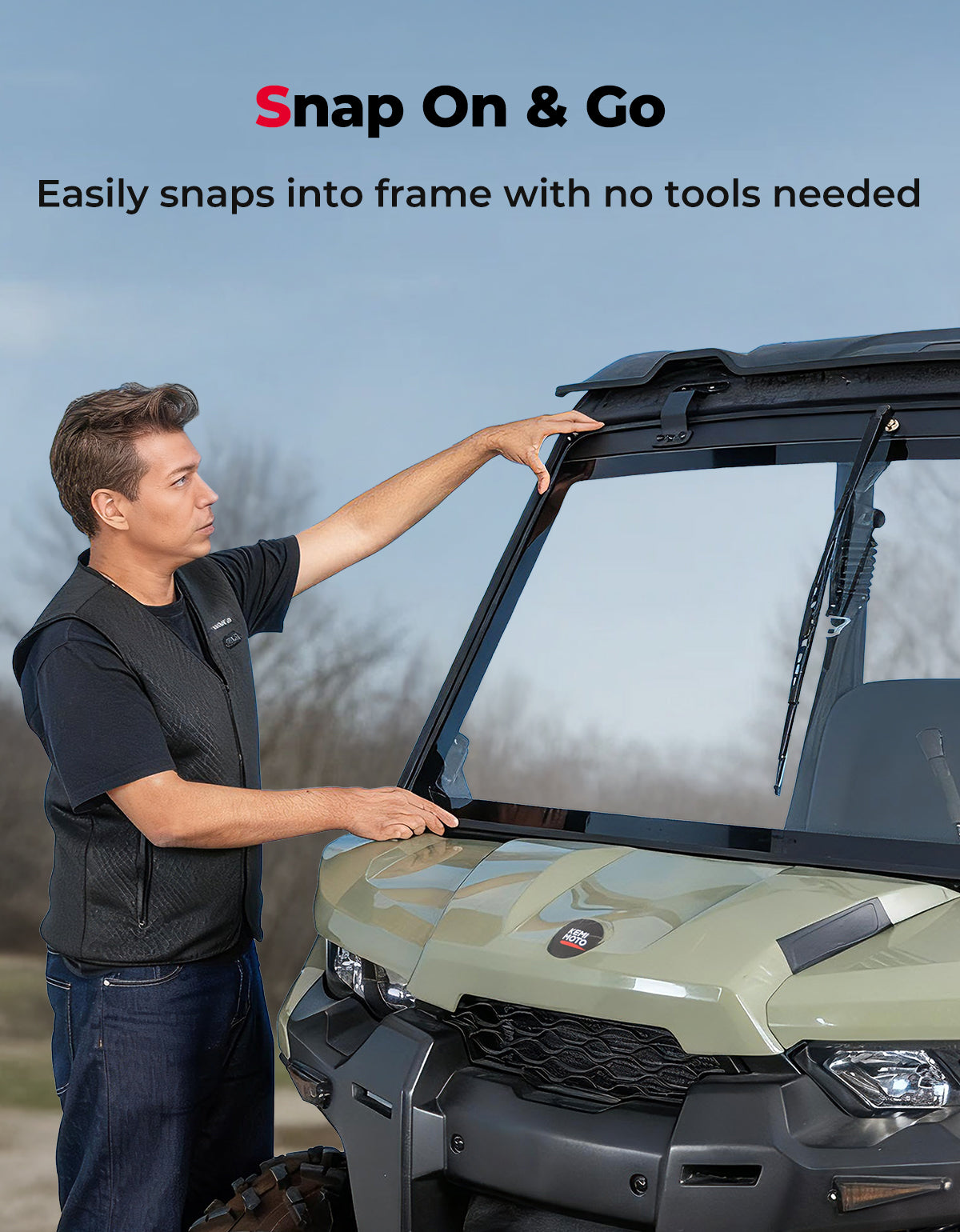Kemimoto Front Windshield with Manual Wipers for Can‑Am Defender 2016‑2026