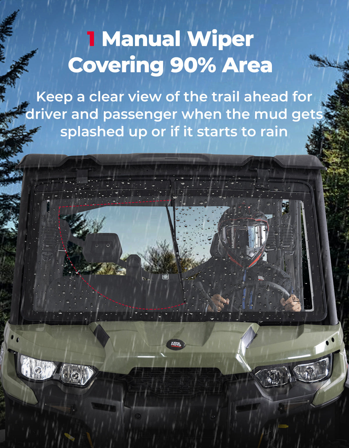 Kemimoto Front Windshield with Manual Wipers for Can‑Am Defender 2016‑2026