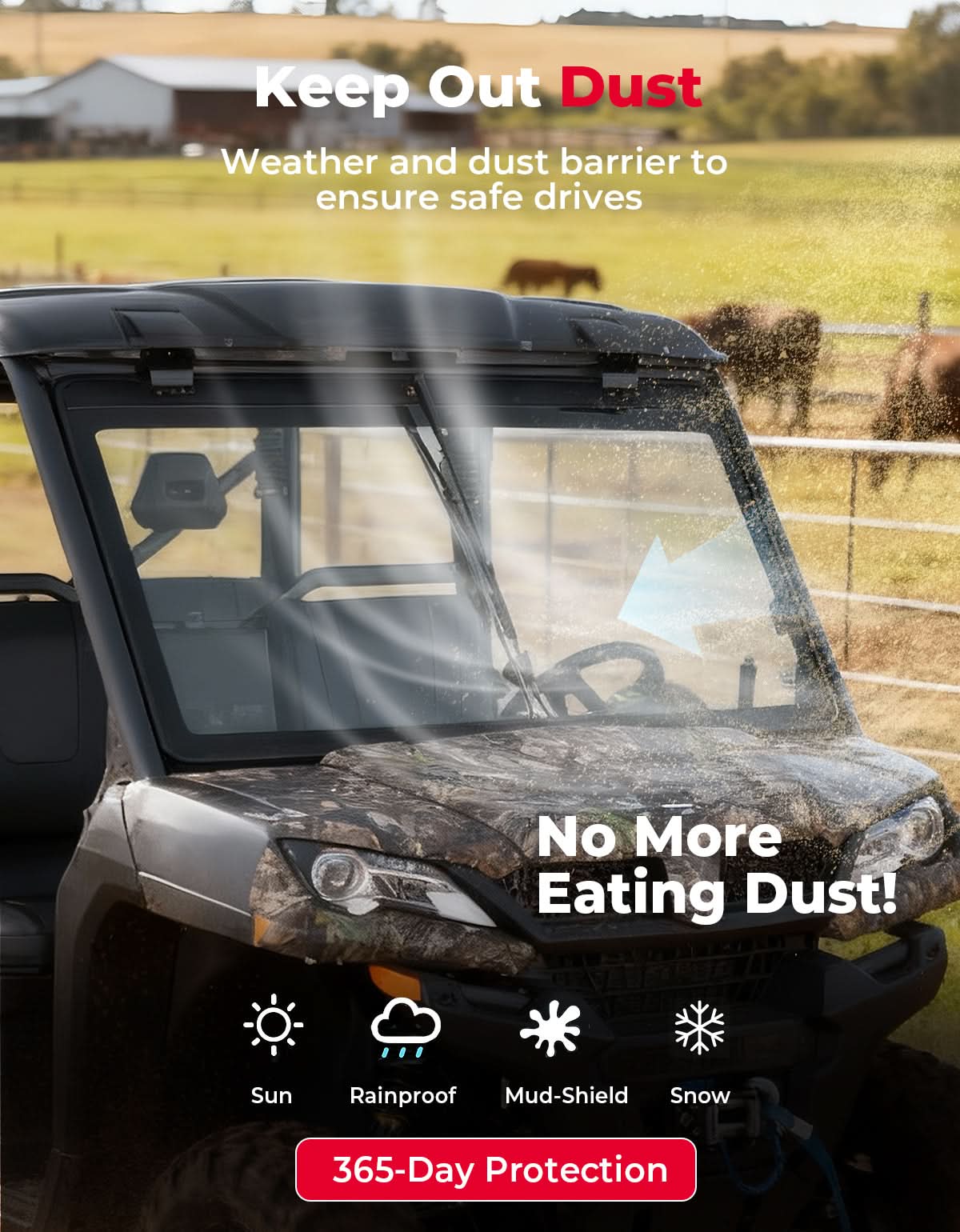 Kemimoto UTV Glass Windshield for CFMOTO UForce 1000/1000 XL