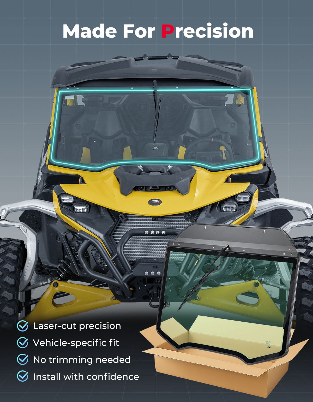 Kemimoto DOT Approved Full Glass Windshield for Maverick R 2024‑2026