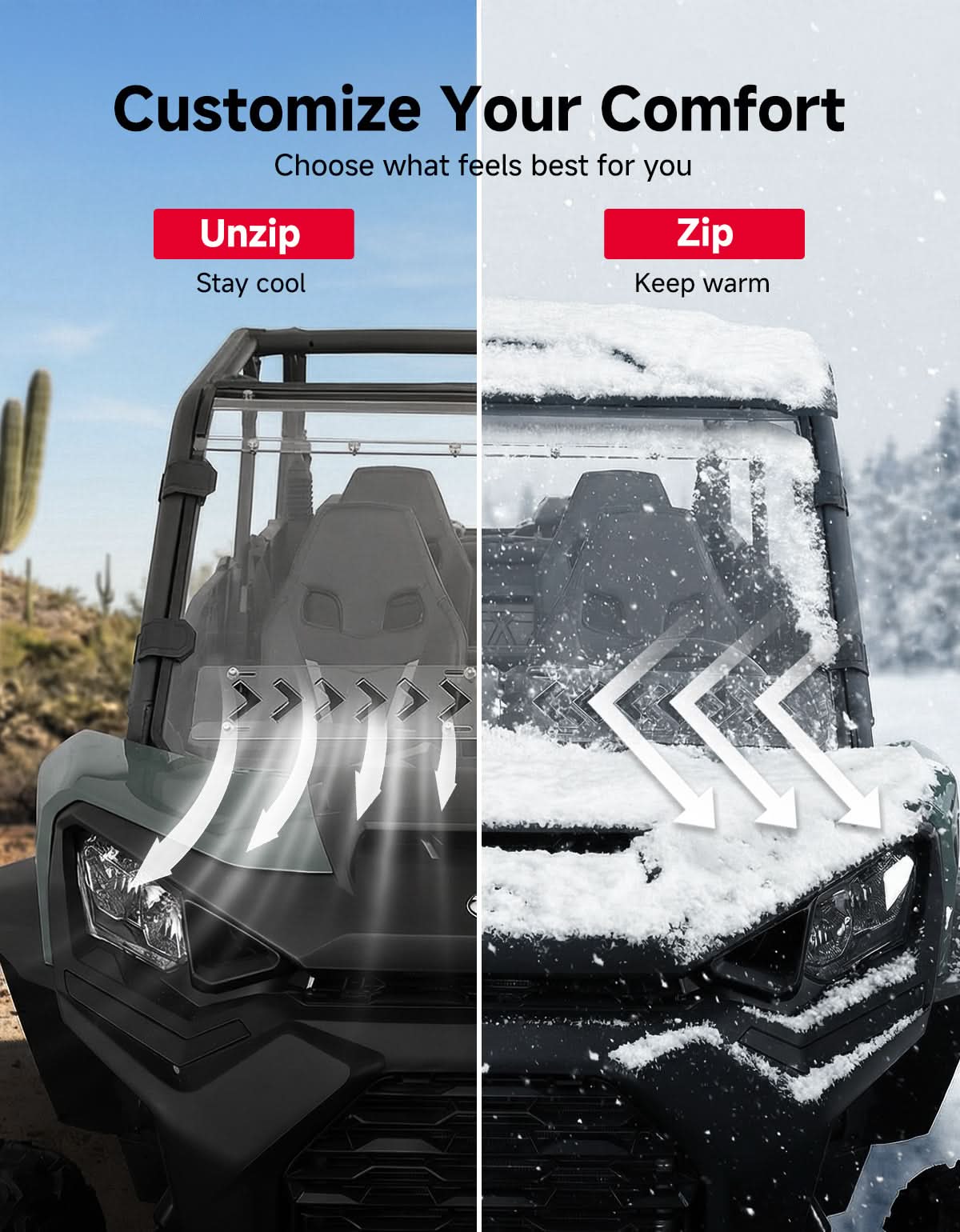 Kemimoto Vented Full Windshield For Can‑Am Maverick Sport/Trail & Commander