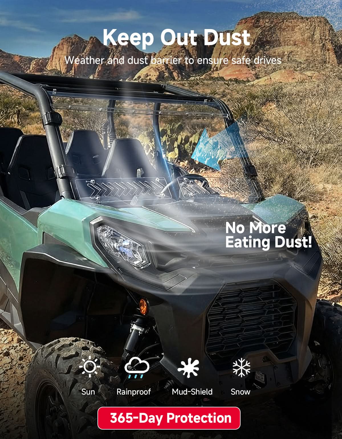 Kemimoto Vented Full Windshield For Can‑Am Maverick Sport/Trail & Commander