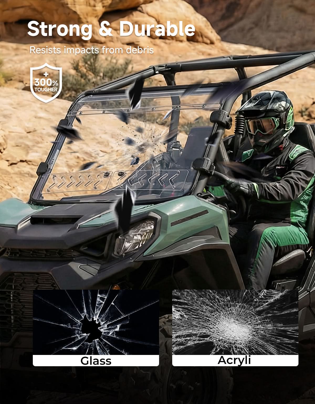 Kemimoto Vented Full Windshield For Can‑Am Maverick Sport/Trail & Commander