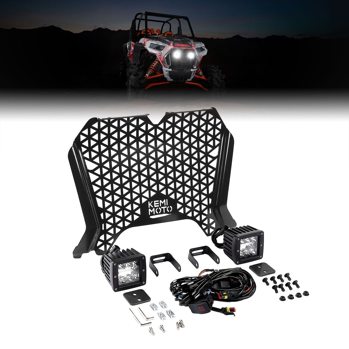 Kemimoto UTV Front Grill Light for Polaris RZR XP Turbo