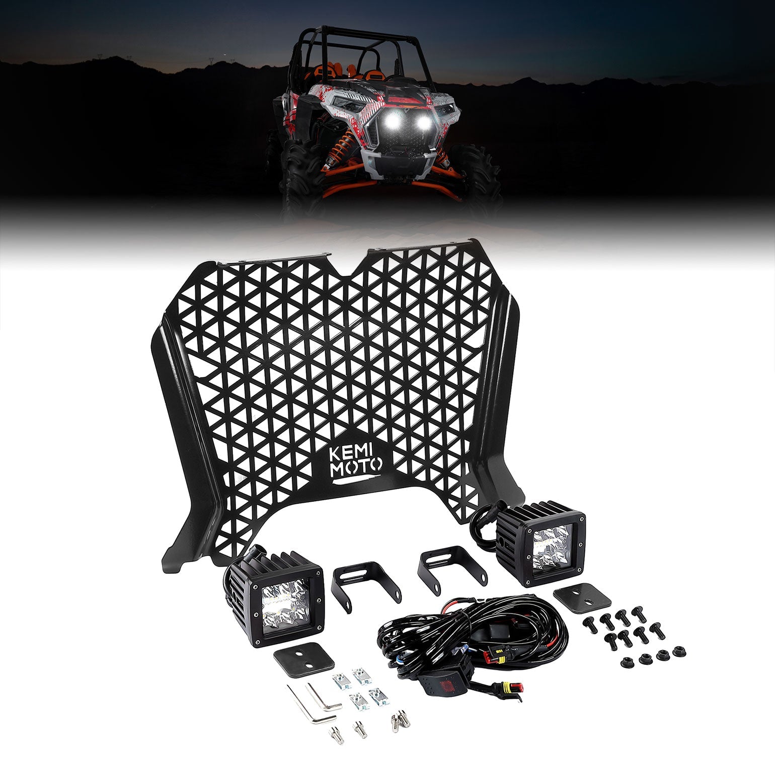Kemimoto UTV Front Grill Light for Polaris RZR XP Turbo