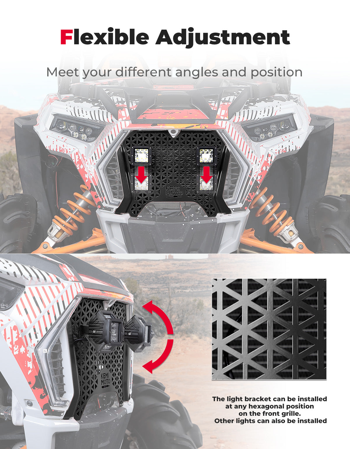 Kemimoto UTV Front Grill Light for Polaris RZR XP Turbo