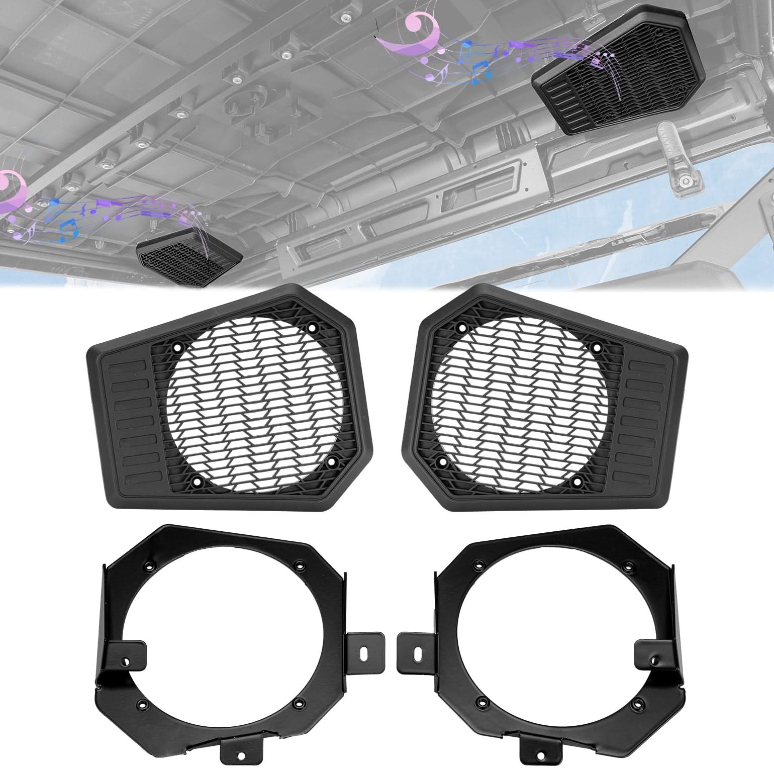 Kemimoto Rear Roof Speaker Pods for Polaris Ranger 2018-2025