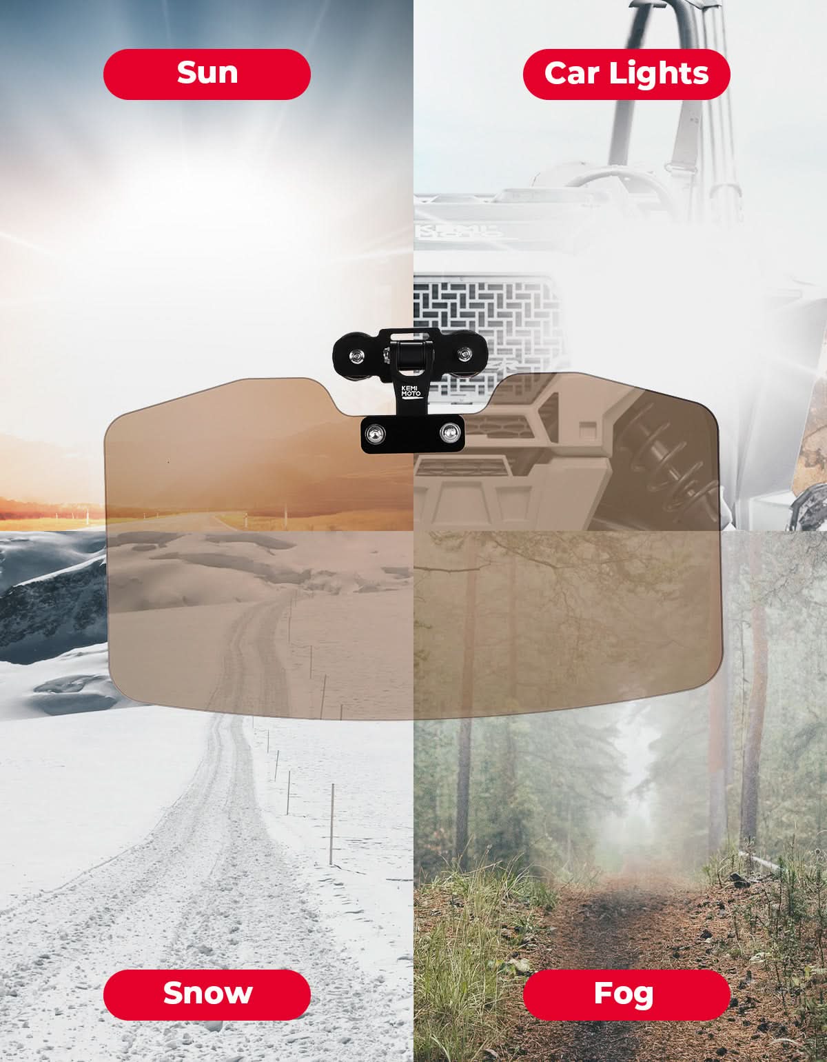 Kemimoto UTV Magnetic Sun Visor 4-in-1 Multifunction Black