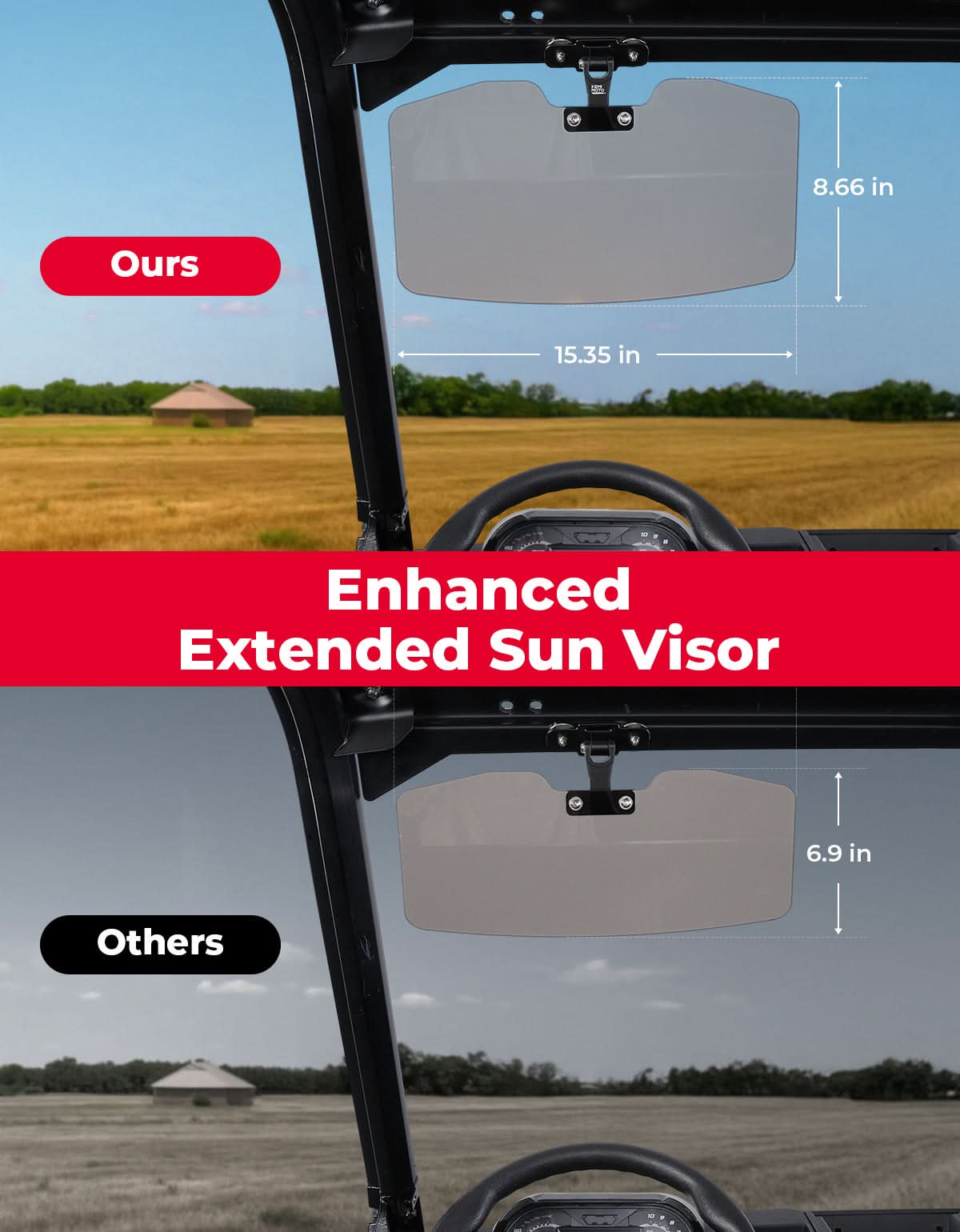 Kemimoto UTV Magnetic Sun Visor 4-in-1 Multifunction Black