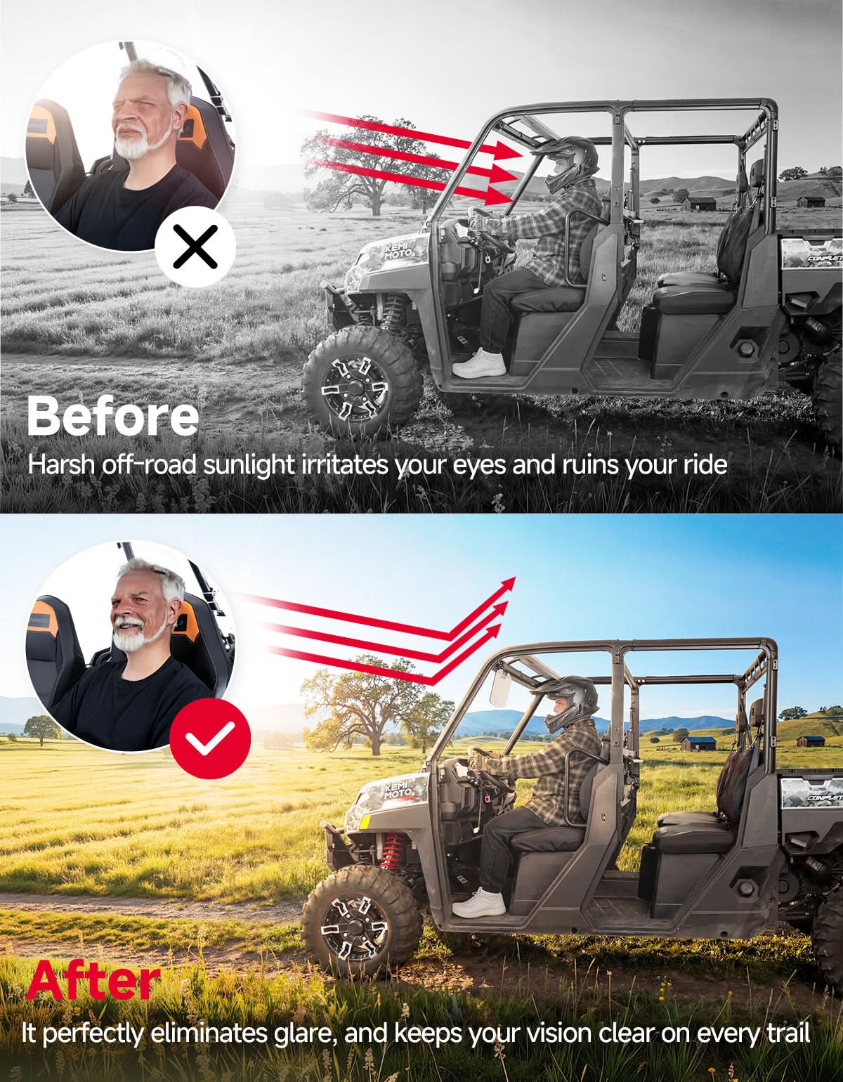 Universal Magnetic Sun Visor for UTV with Pro-Fit Bar or Metal Roof (1PC)