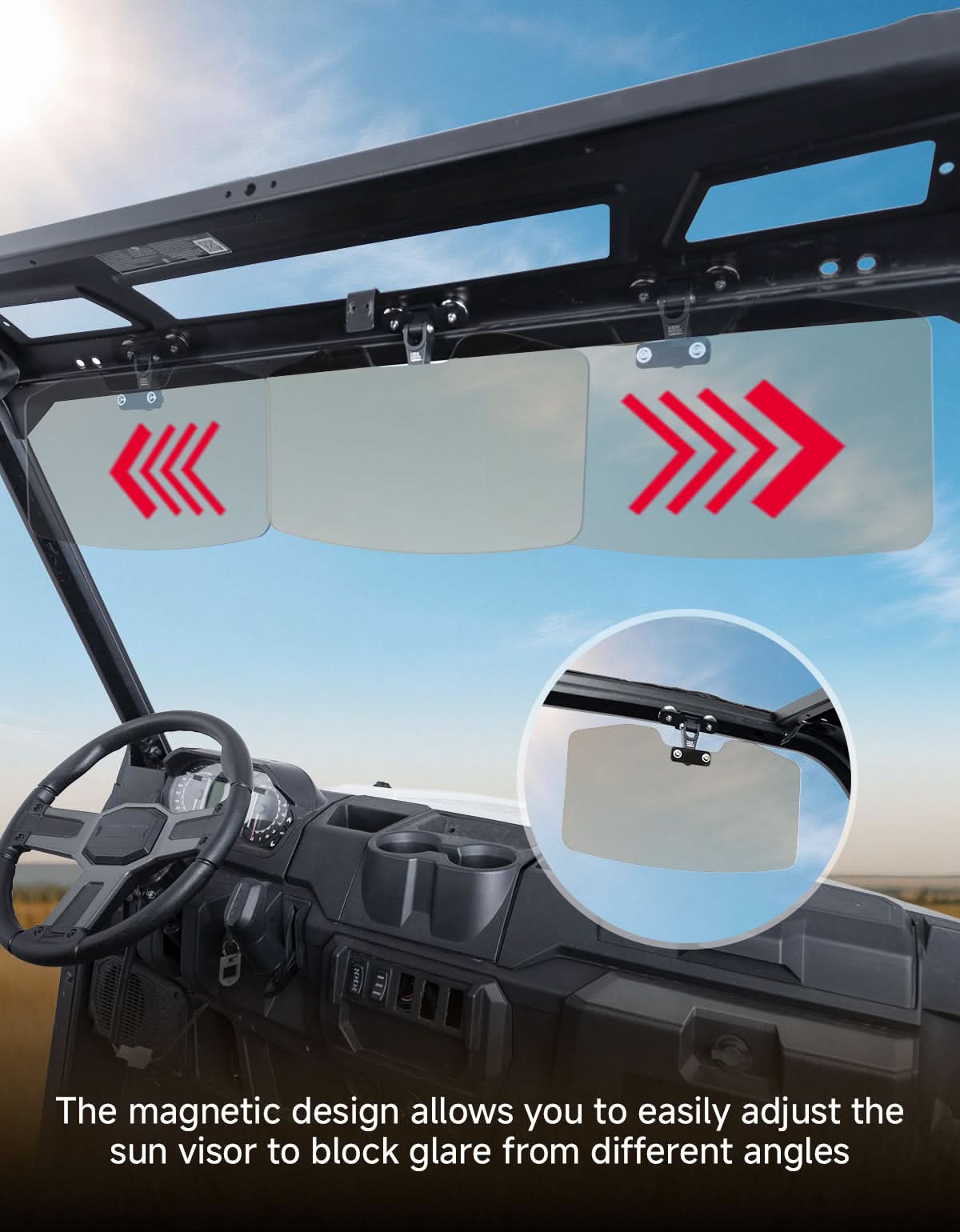 Universal Magnetic Sun Visor for UTV with Pro-Fit Bar or Metal Roof (2PC)