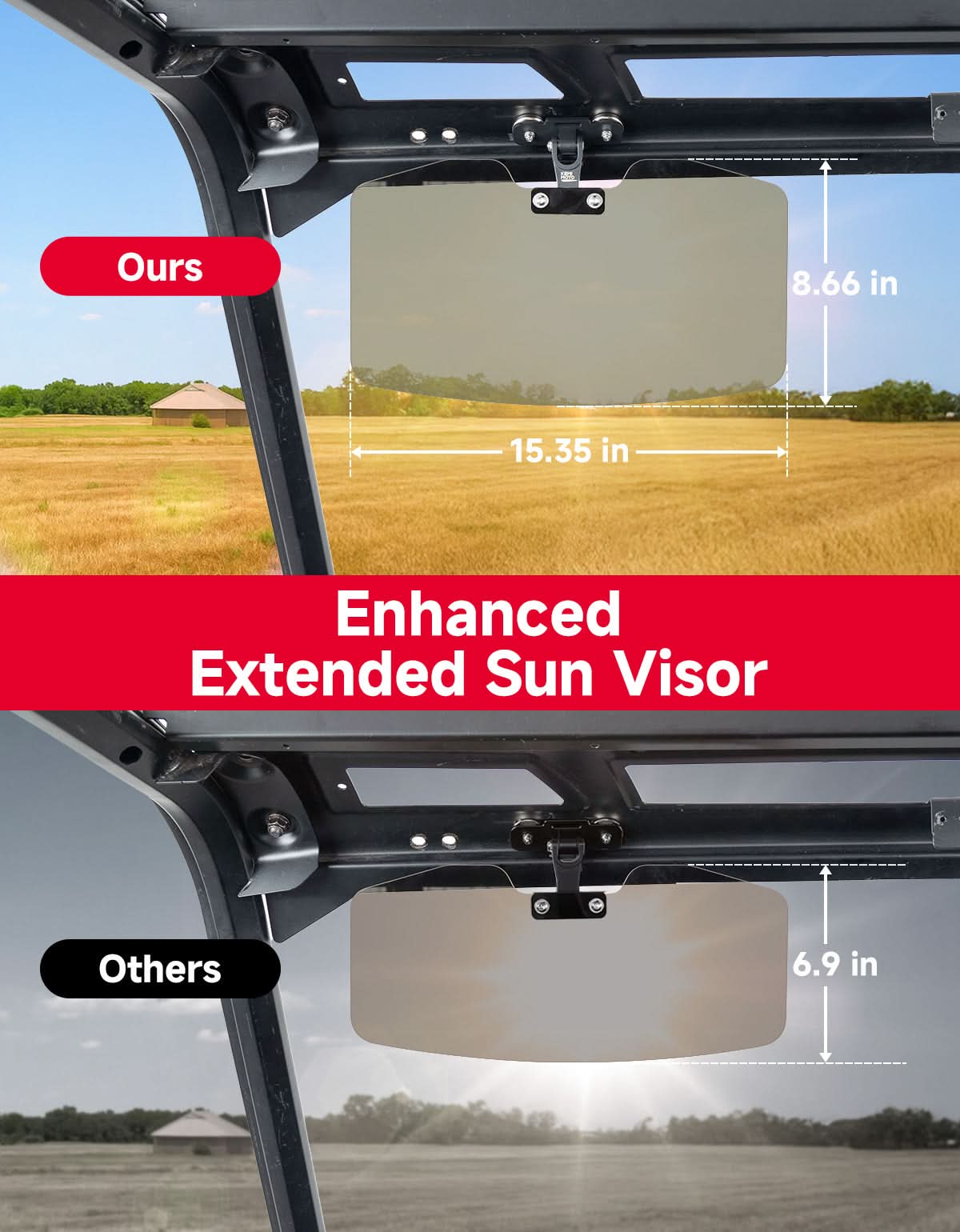Universal Magnetic Sun Visor for UTV with Pro-Fit Bar or Metal Roof (1PC)